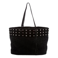 Saint Laurent Boucle Studded Raffia & Suede Shopping Tote Black