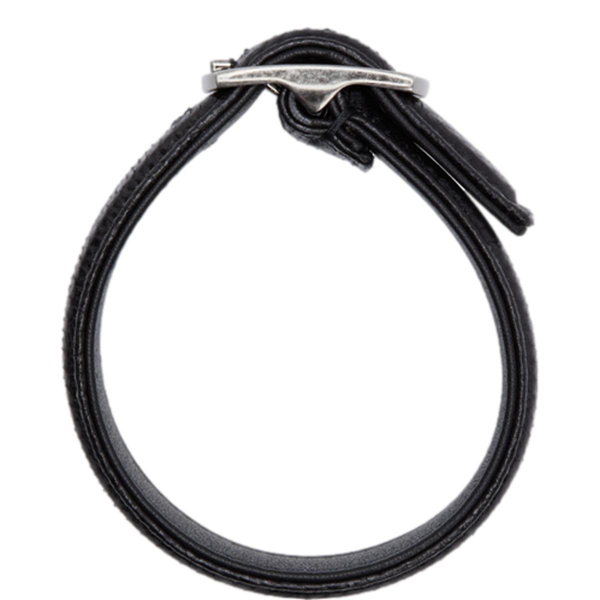 Saint Laurent Black Snake Embossed Leather Buckle Bracelet