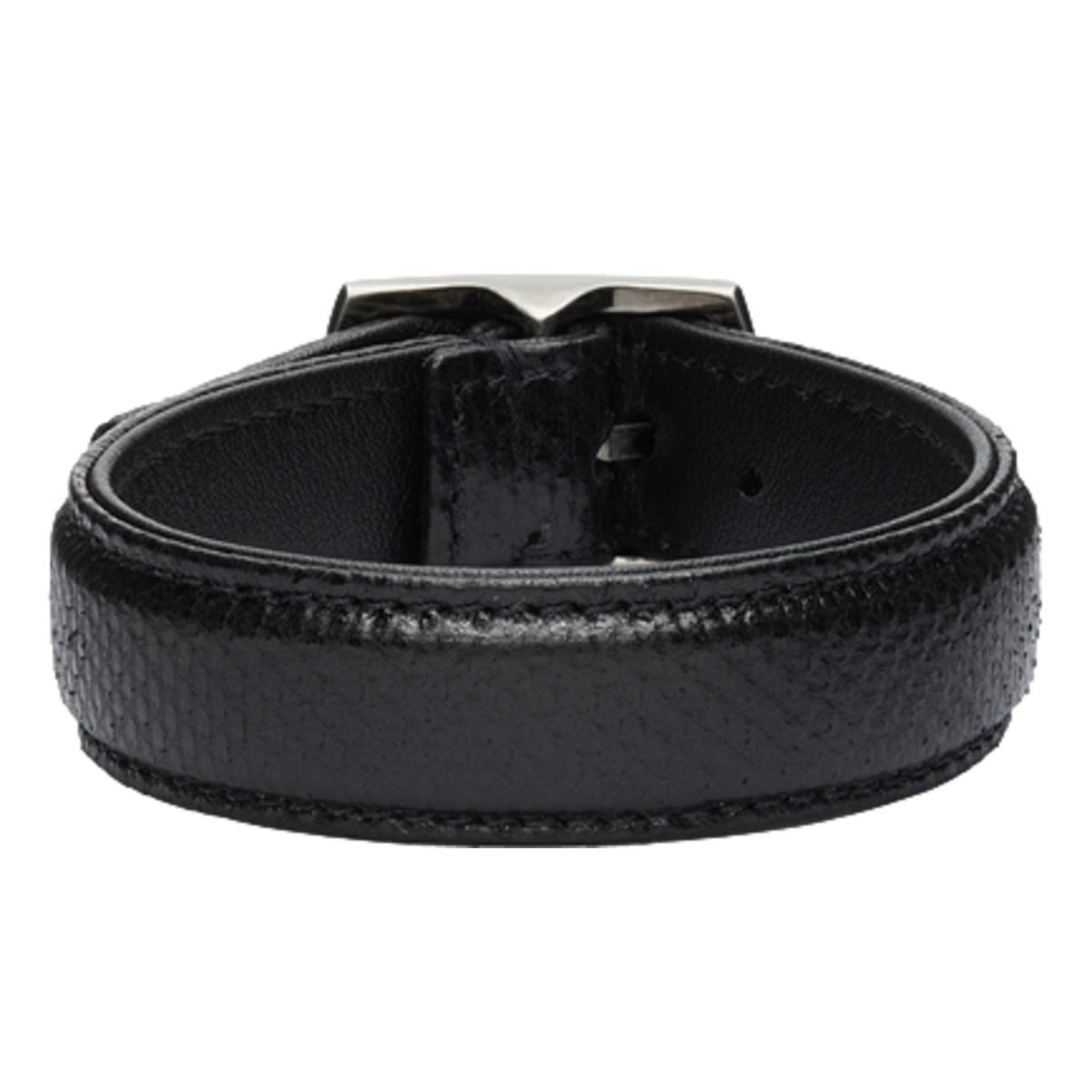 Saint Laurent Black Snake Embossed Leather Buckle Bracelet