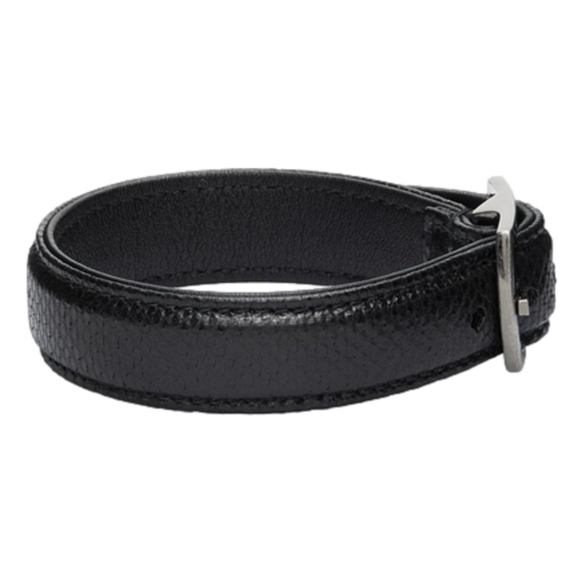Saint Laurent Black Snake Embossed Leather Buckle Bracelet