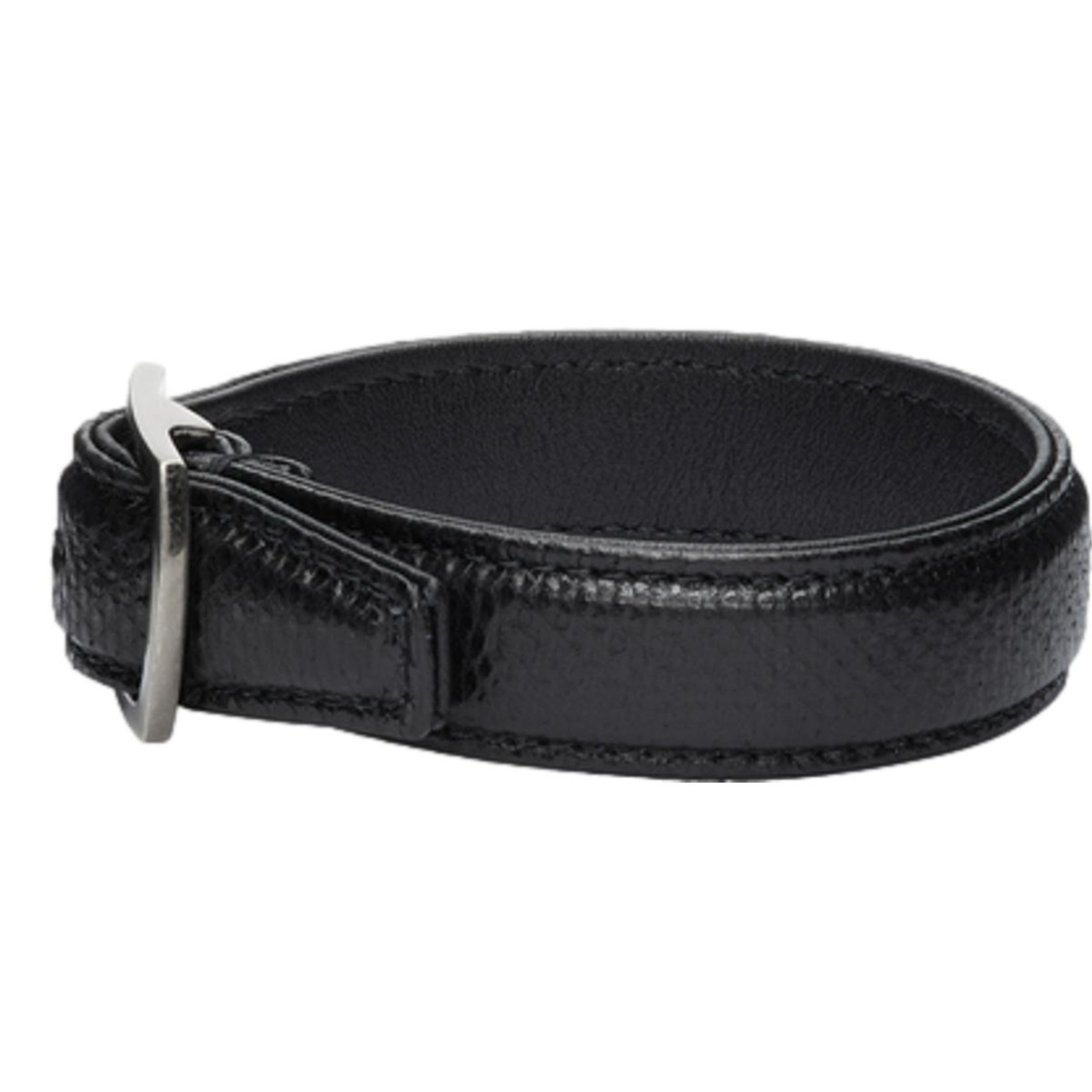 Saint Laurent Black Snake Embossed Leather Buckle Bracelet