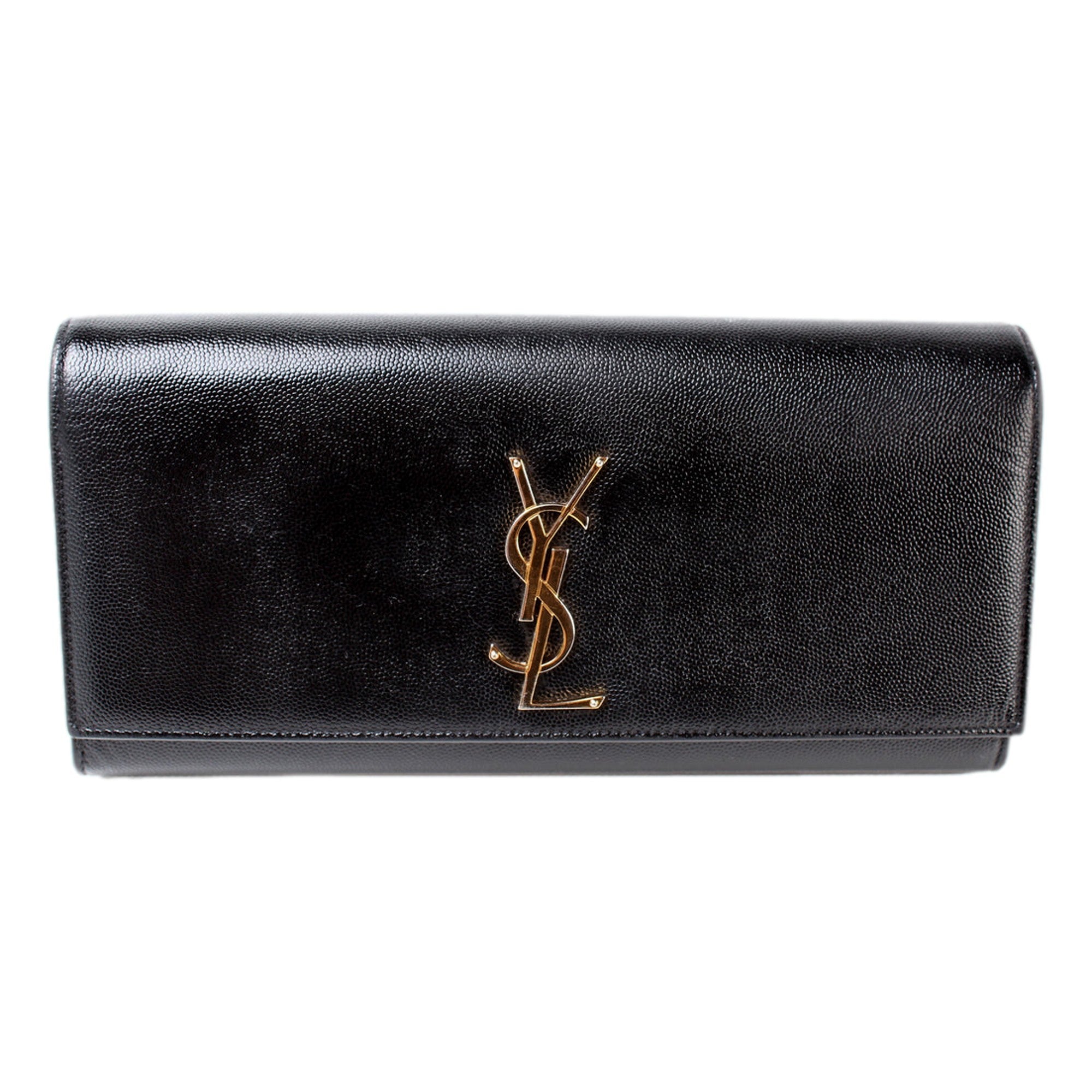 Saint Laurent Cassandre Black Leather Monogram Clutch