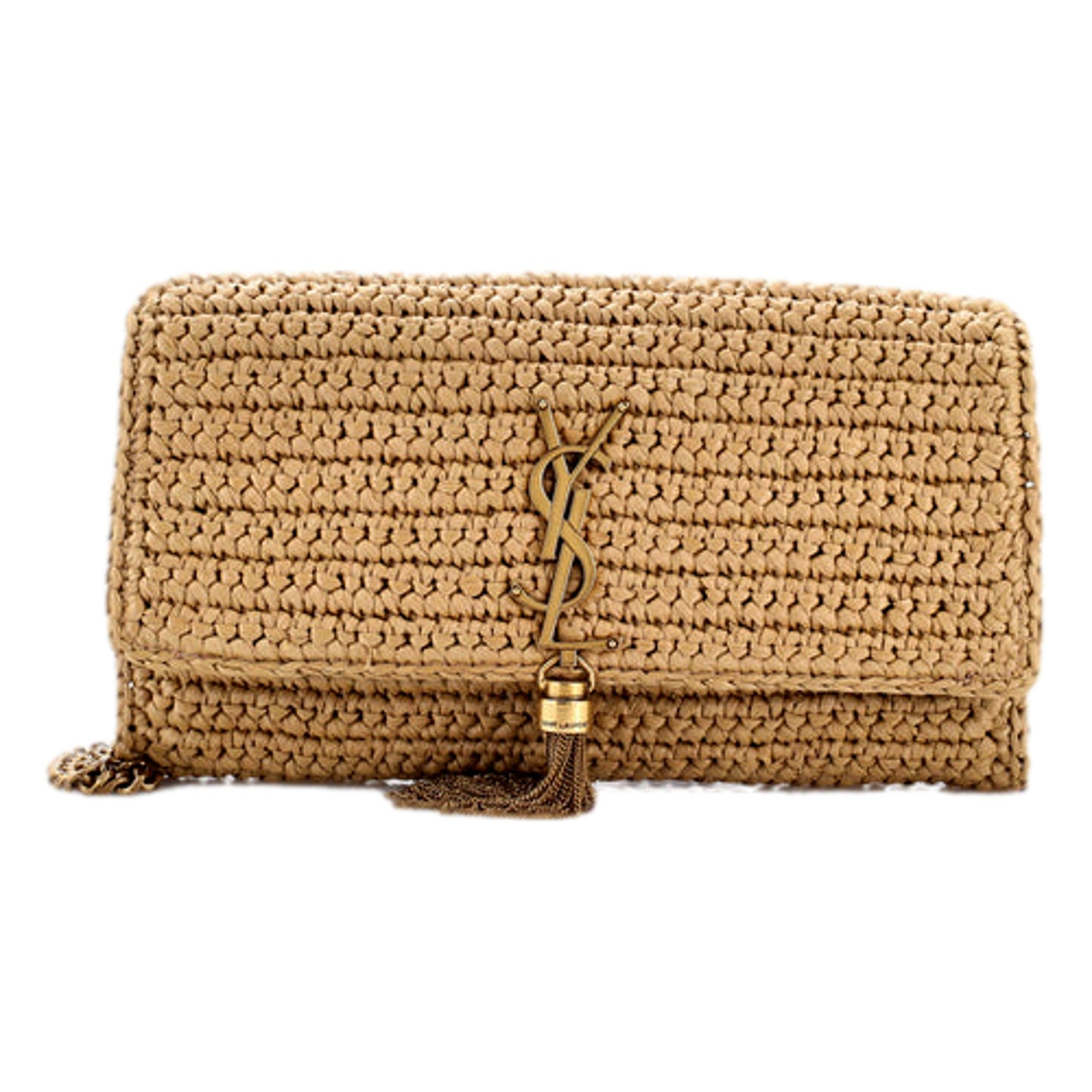 Saint Laurent Kate 99 Beige Raffia Crossbody Bag with Tassel