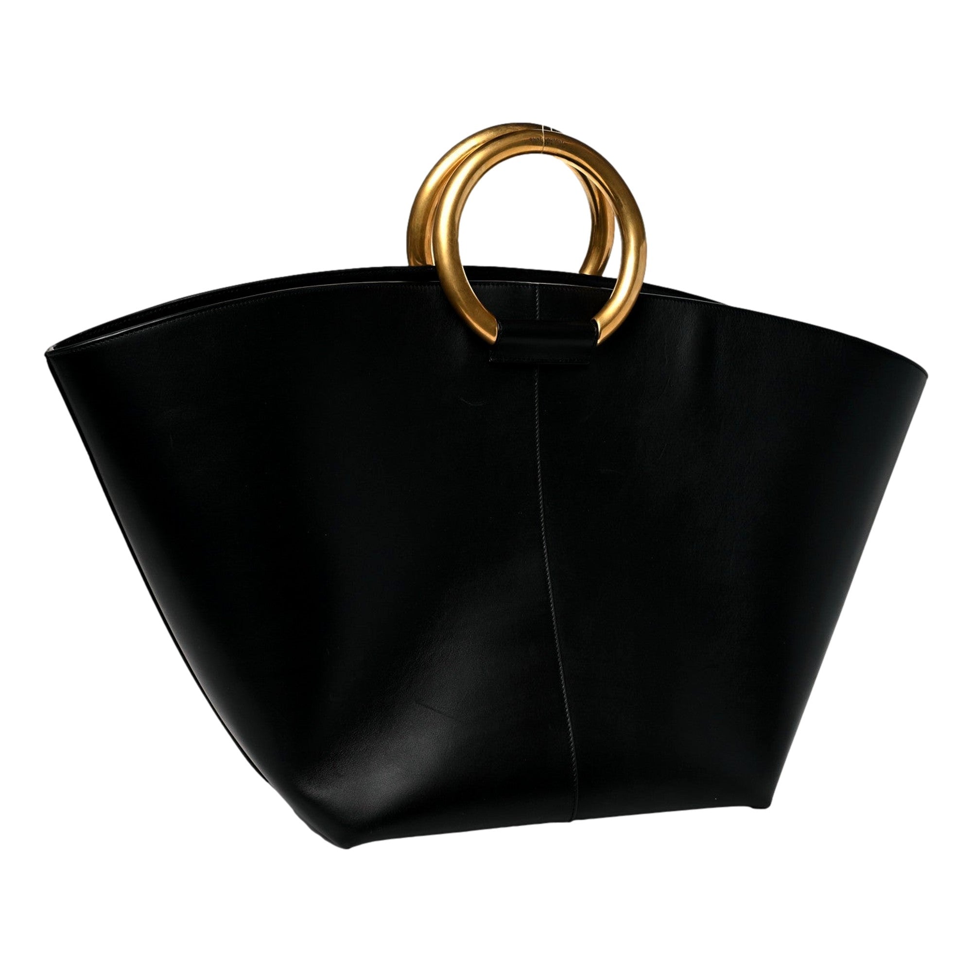 Saint Laurent Maxi Ring Handle Tote in Black Smooth Leather with Gold-Tone Ring Hardware Large