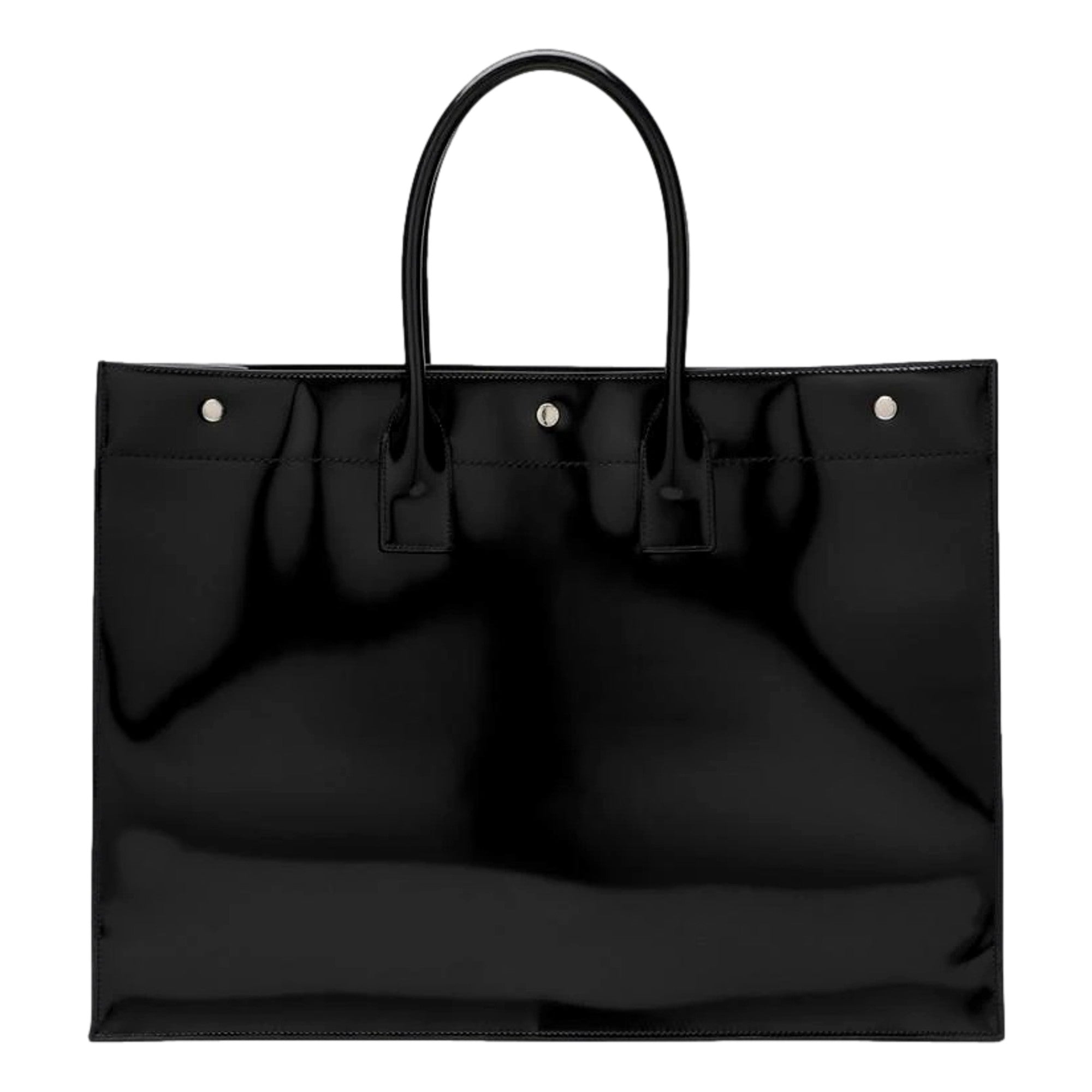 Saint Laurent Rive Gauche Black Patent Leather Large Tote Bag