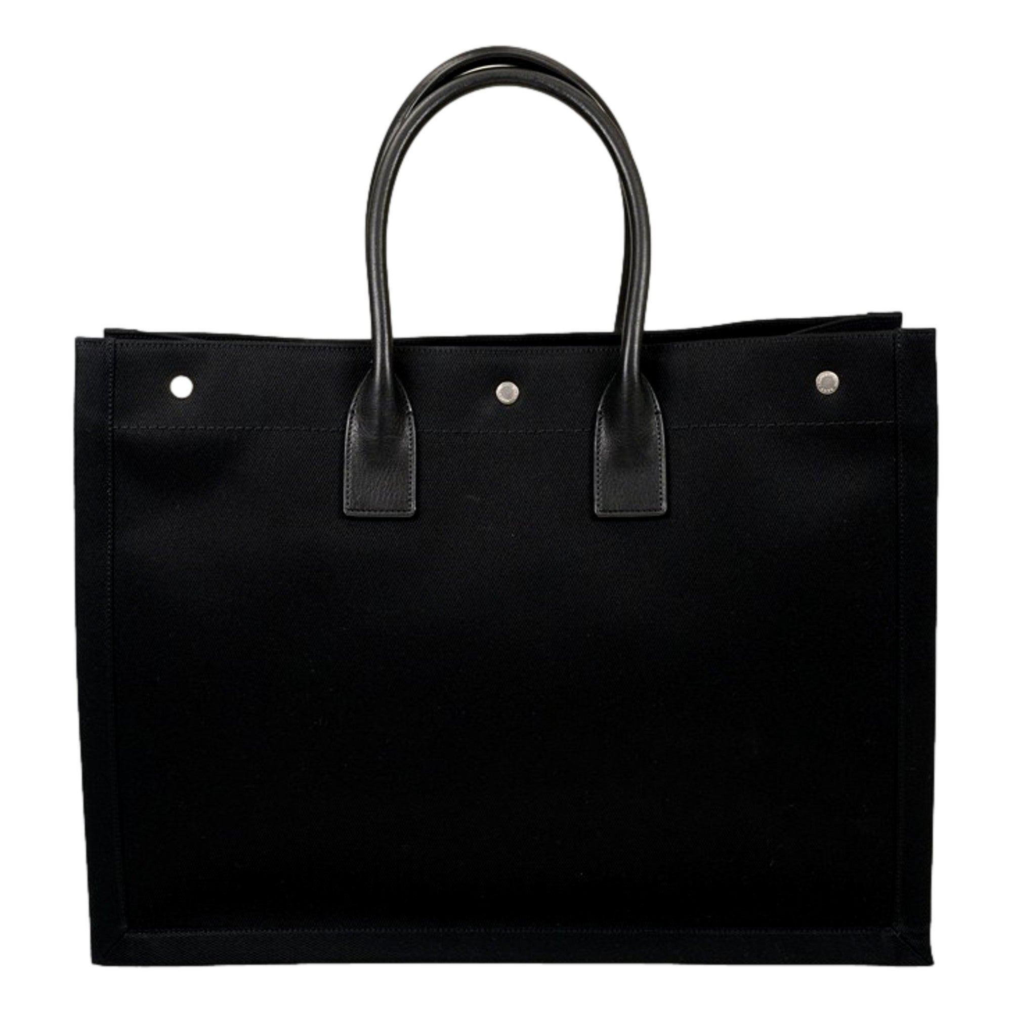 Saint Laurent Rive Gauche Black Canvas Leather Trim Tote Bag