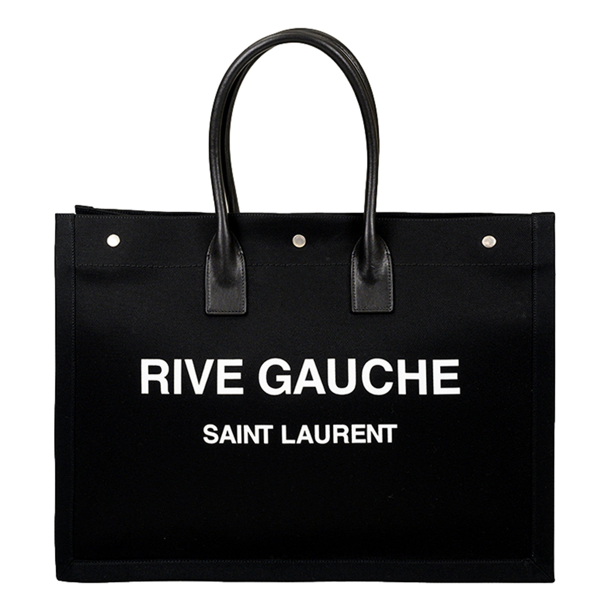 Saint Laurent Rive Gauche Black Canvas Leather Trim Tote Bag