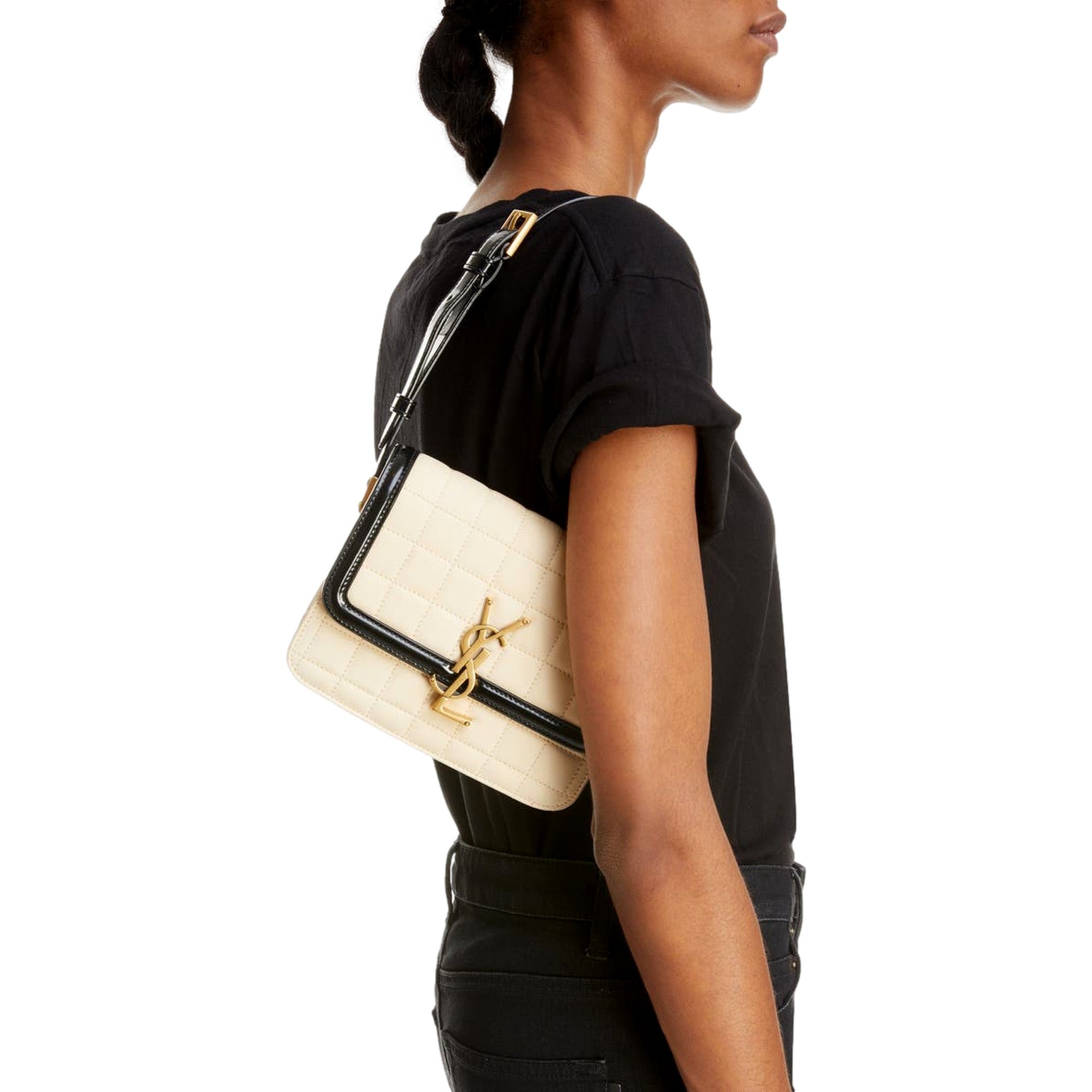 Saint Laurent YSL Solferino Ivory Quilted Suede Leather Shoulder Bag