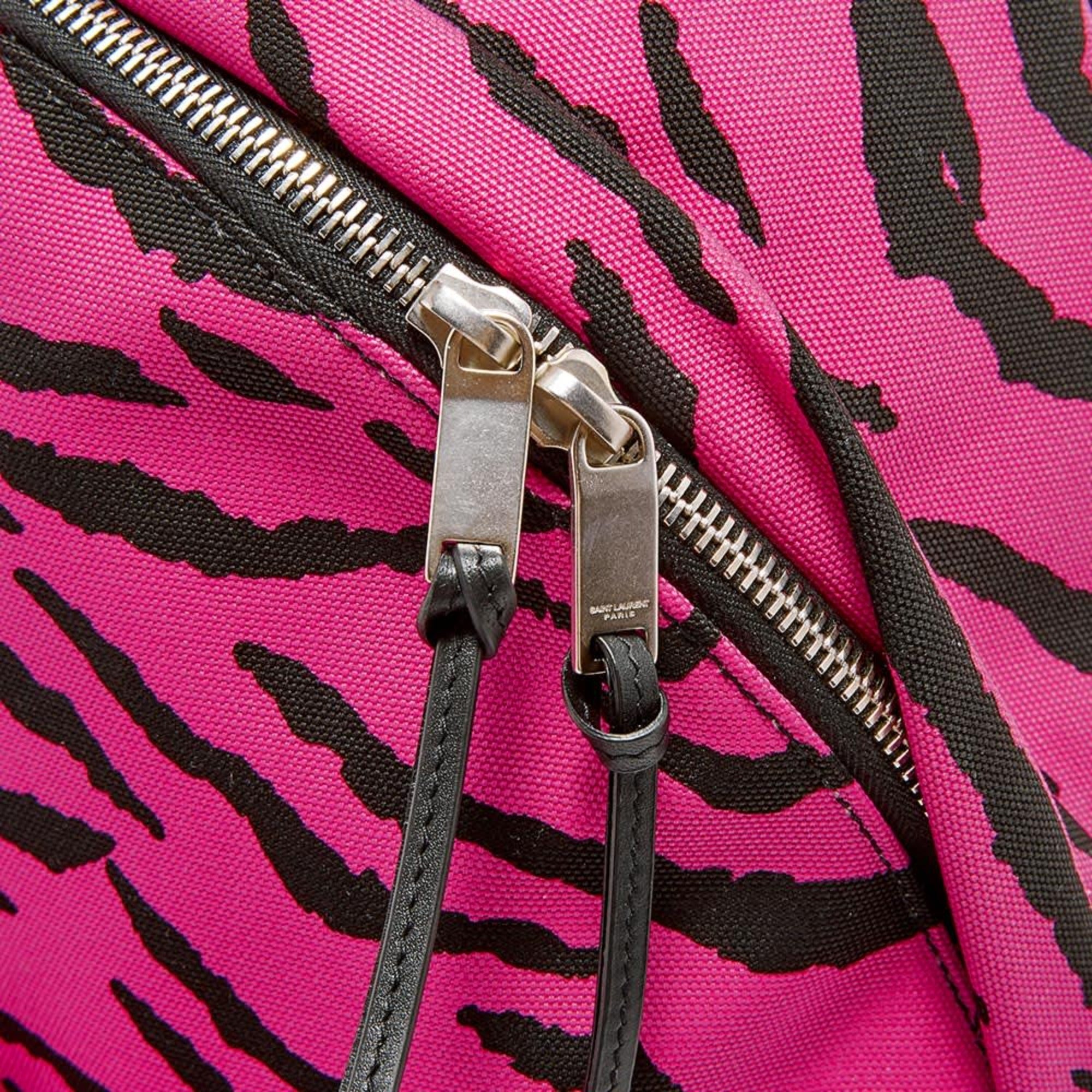 Saint Laurent City Backpack Pink Zebra Print Cotton Leather Trim