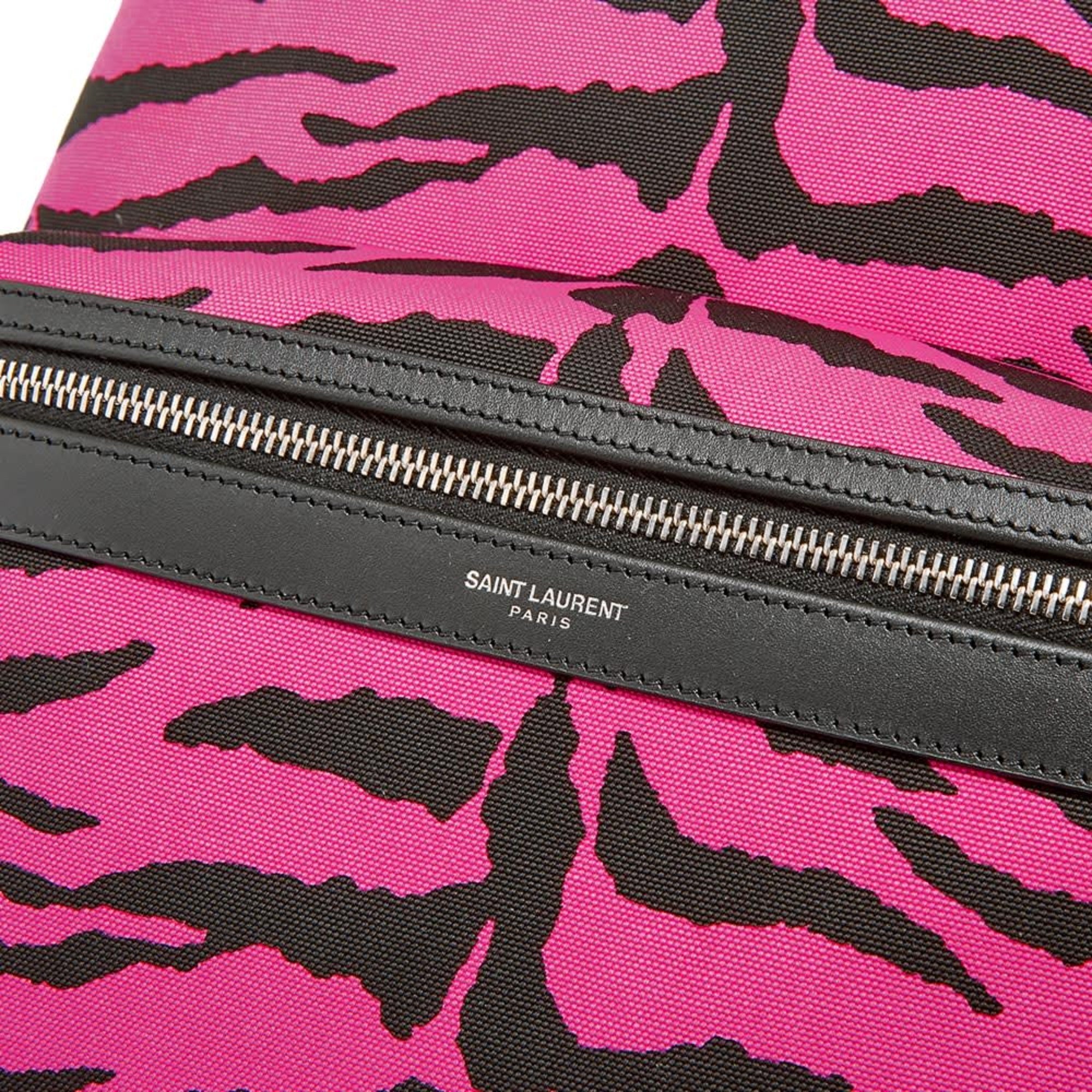 Saint Laurent City Backpack Pink Zebra Print Cotton Leather Trim