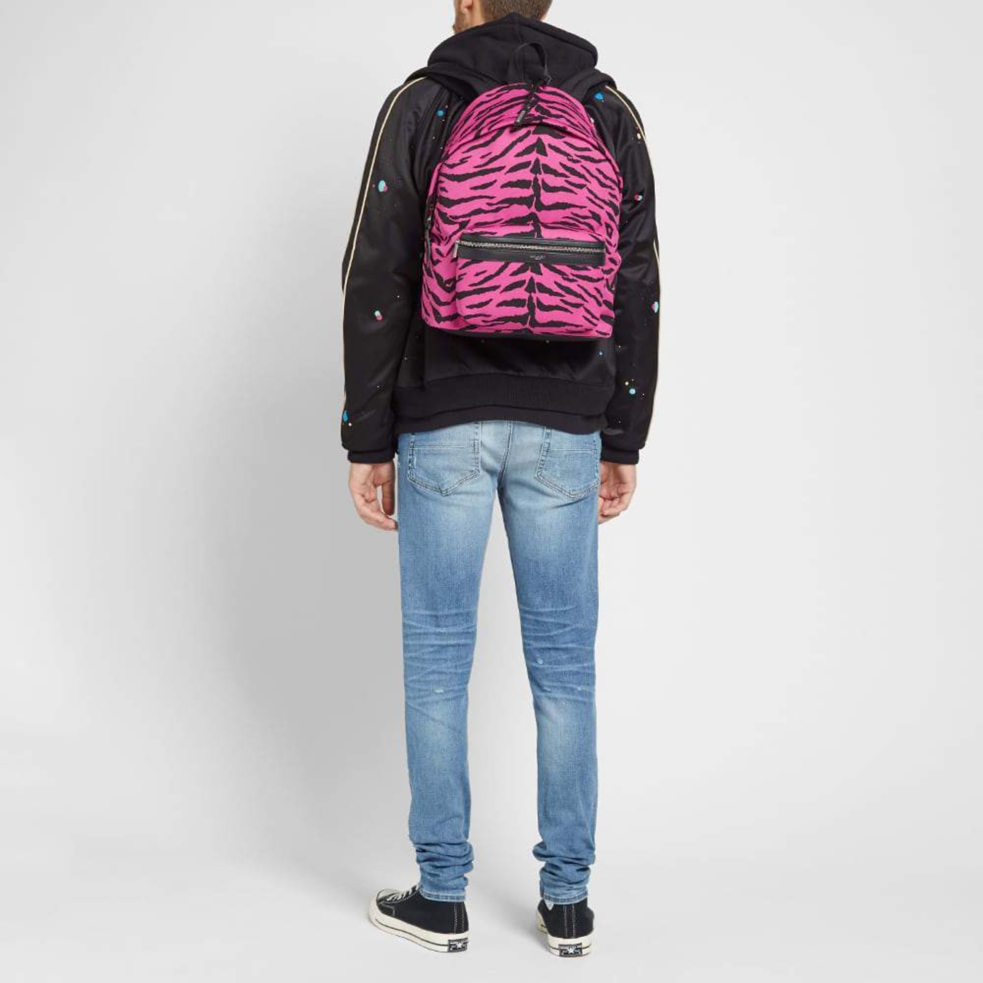 Saint Laurent City Backpack Pink Zebra Print Cotton Leather Trim