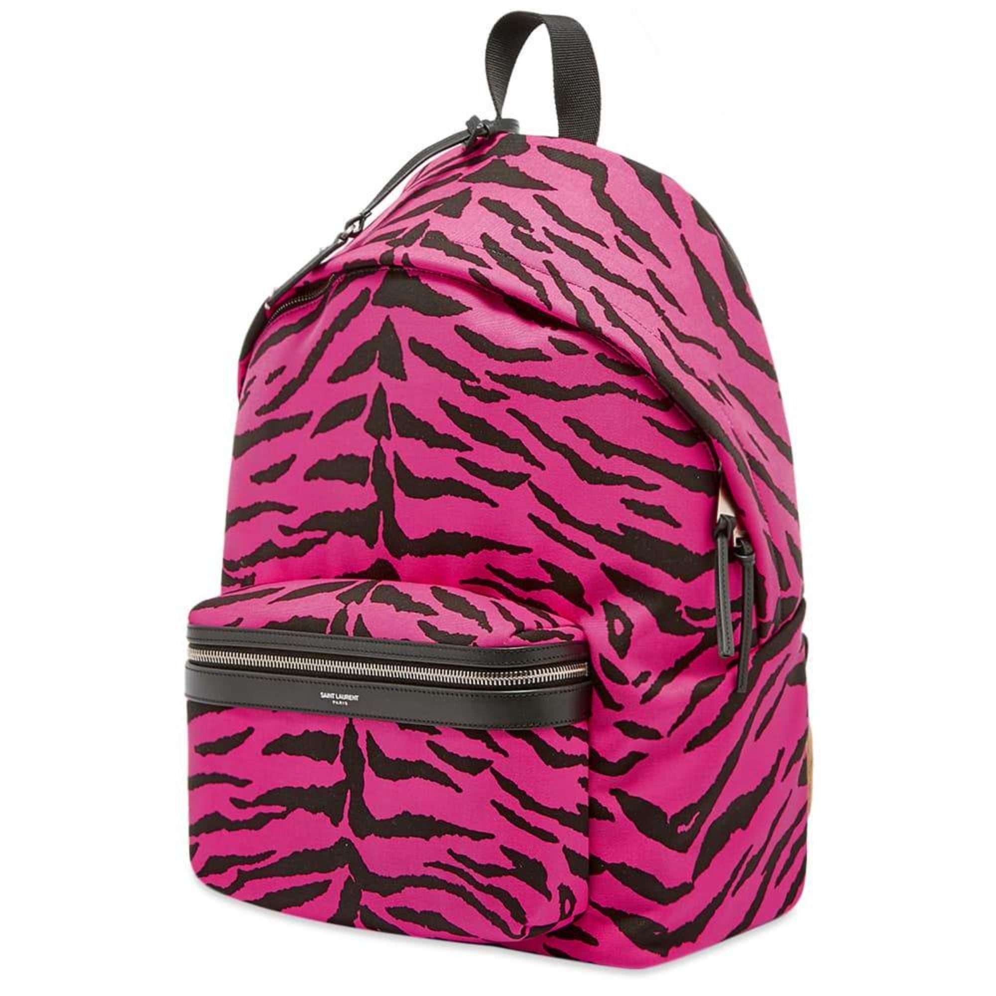 Saint Laurent City Backpack Pink Zebra Print Cotton Leather Trim