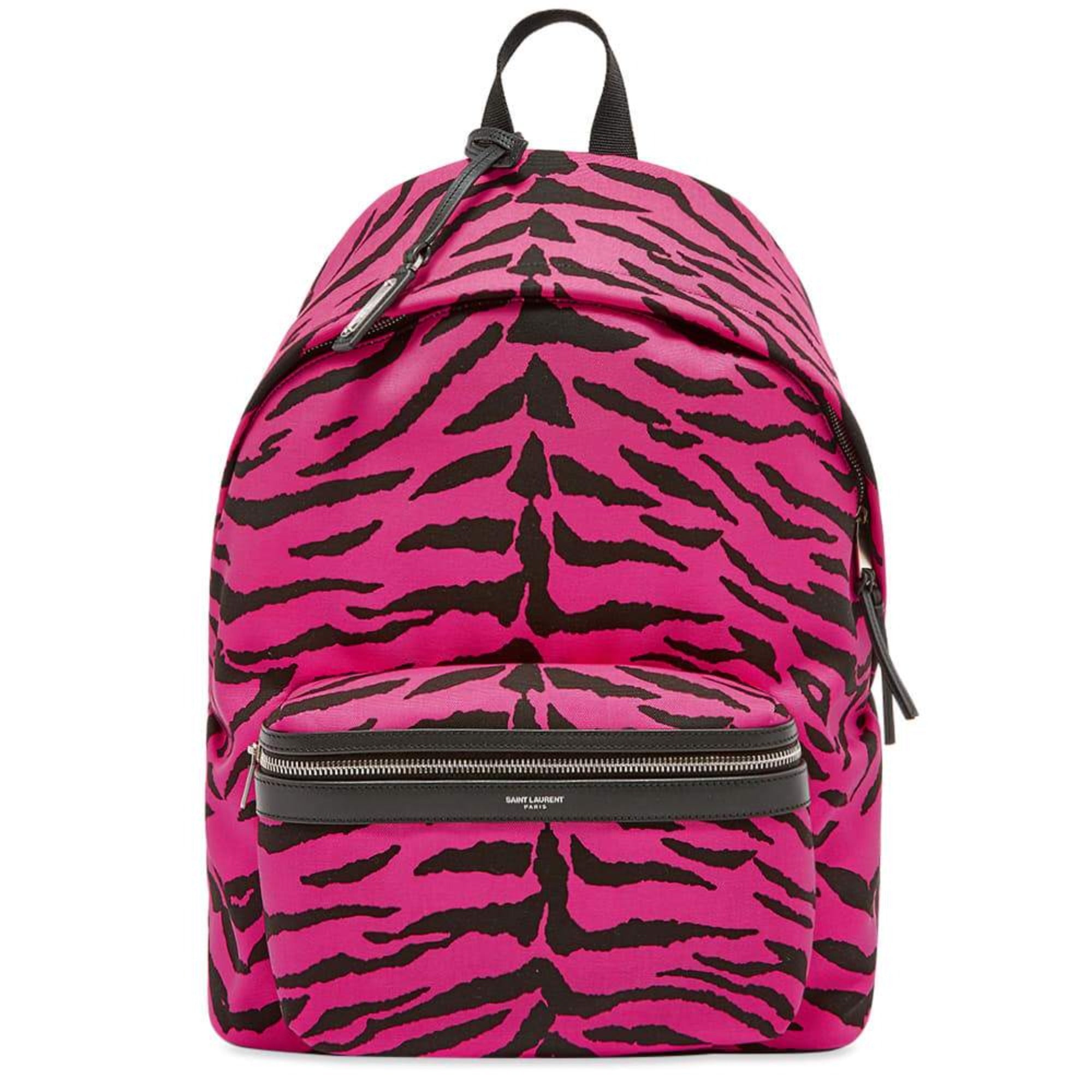 Saint Laurent City Backpack Pink Zebra Print Cotton Leather Trim