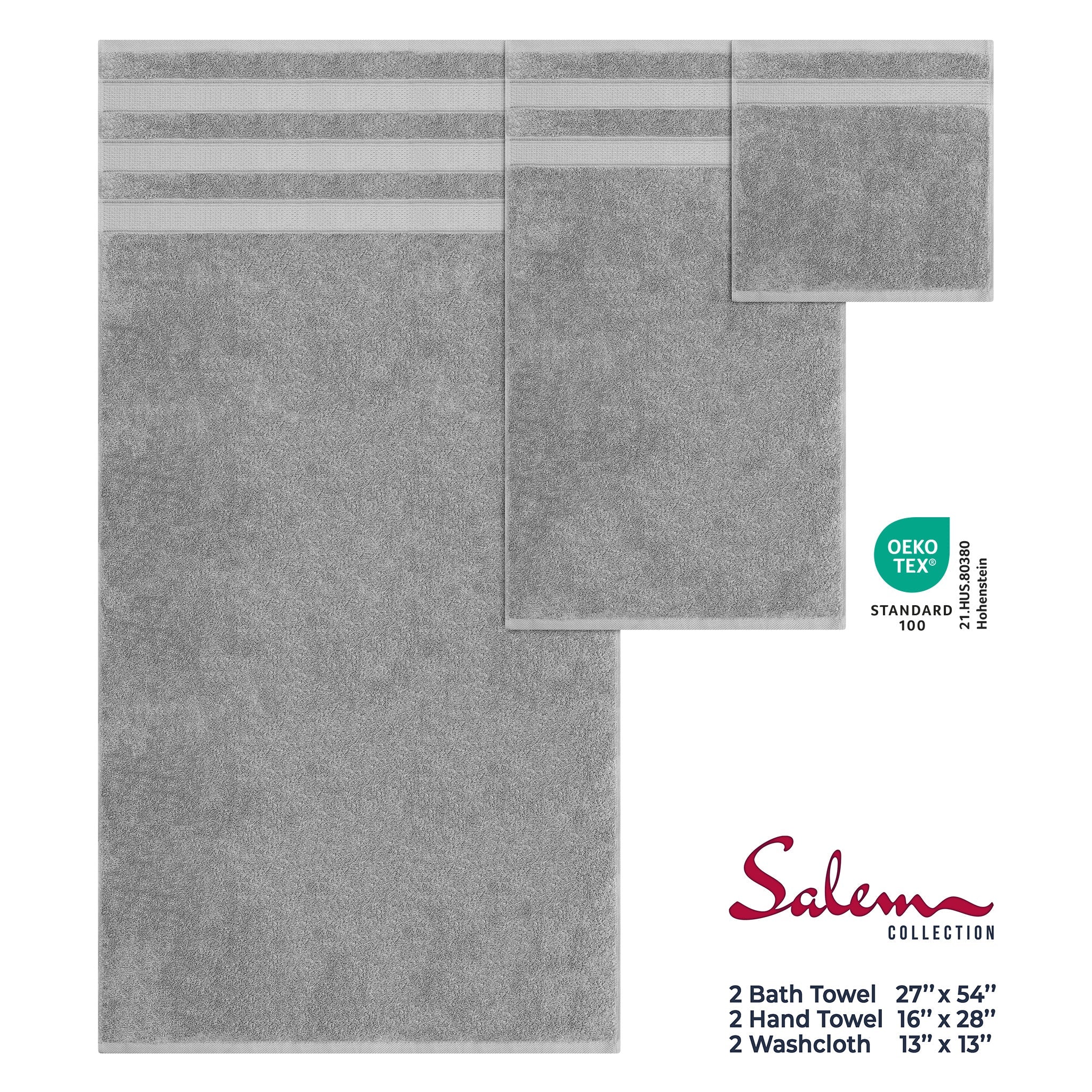 Salem 6 Piece 100% Cotton Luxury Bath Towel Set - Overture Gifts