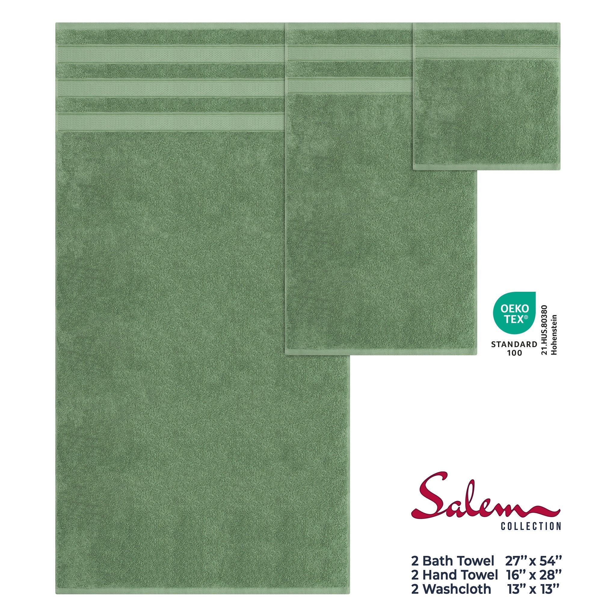 Salem 6 Piece 100% Cotton Luxury Bath Towel Set - Overture Gifts