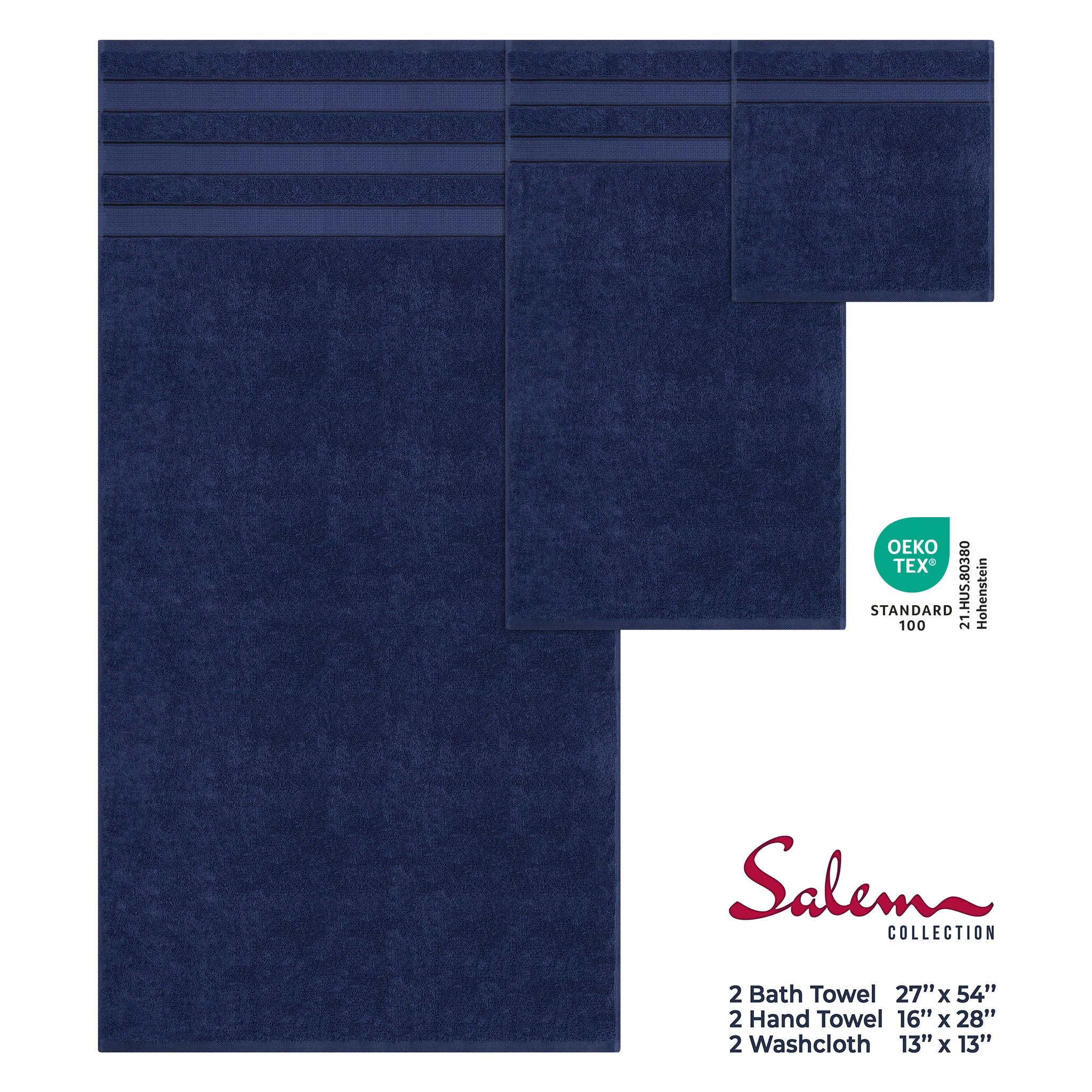 Salem 6 Piece 100% Cotton Luxury Bath Towel Set - Overture Gifts