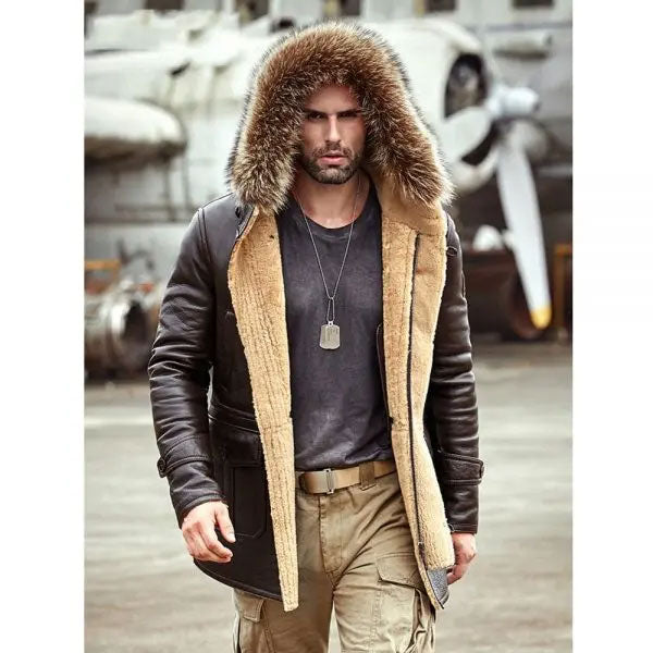 Men’s B3 Leather Bomber Shearling Trench Coat