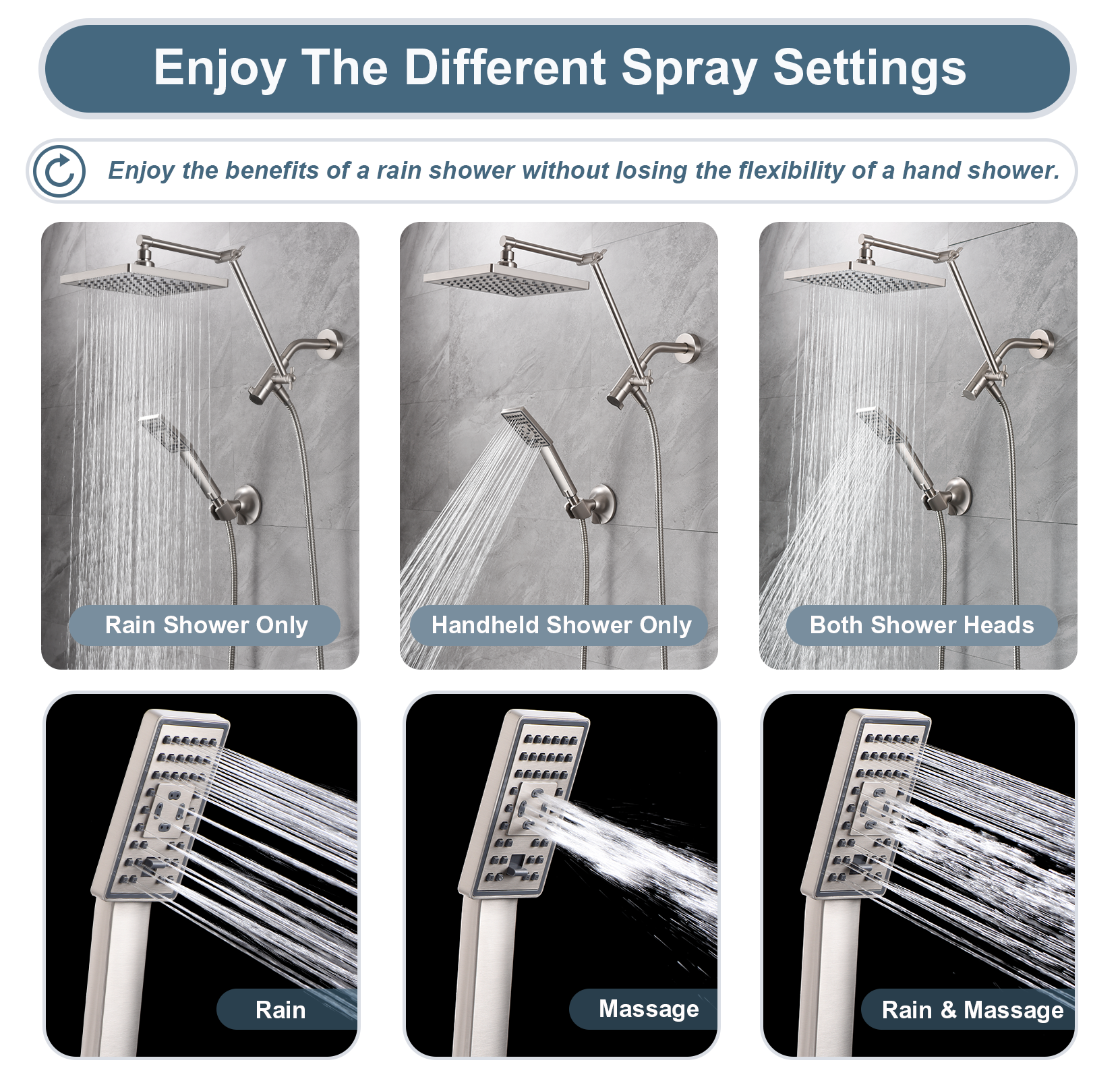 Dual Shower Head Combo with Extension Arm, 8 Inch Rainfall Shower Head with Handheld Shower head