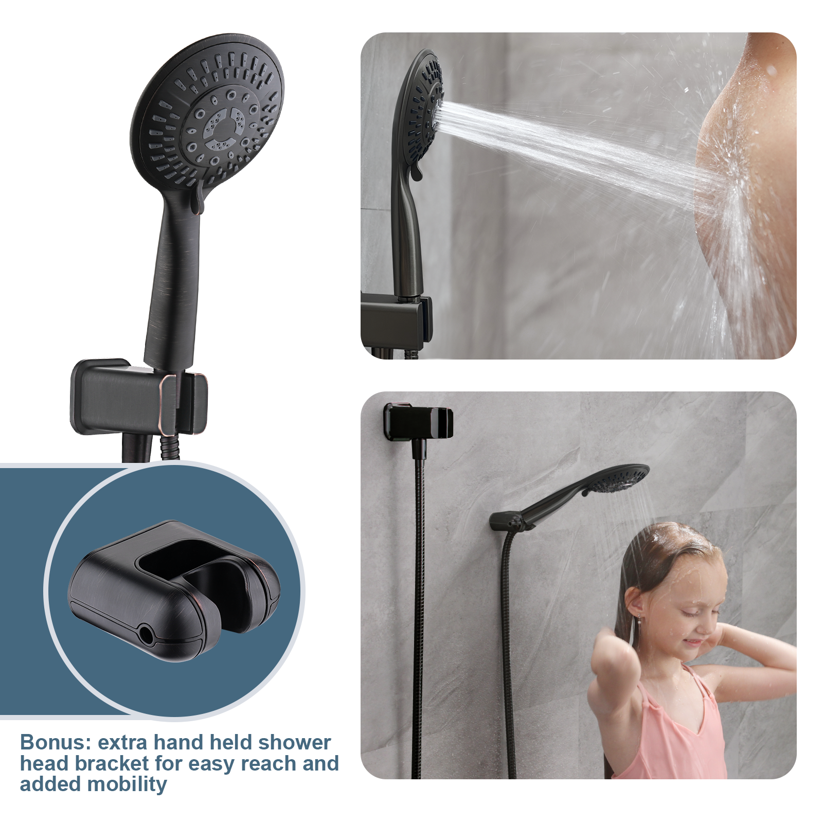 Rain Shower Faucet Set with Handheld Shower Head, 13" High Rise Arm & Valve