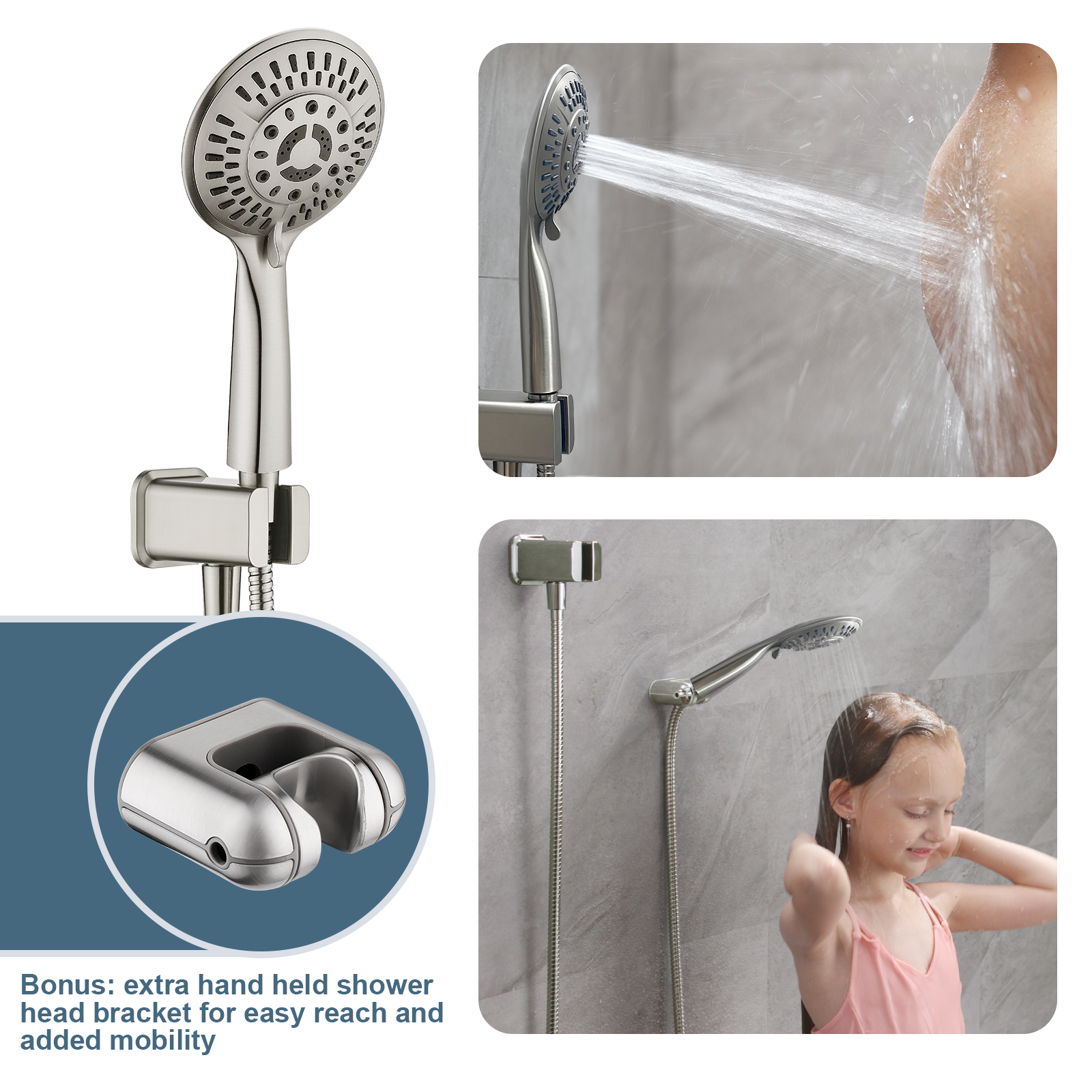 Rain Shower Faucet Set with Handheld Shower Head, 13" High Rise Arm & Valve