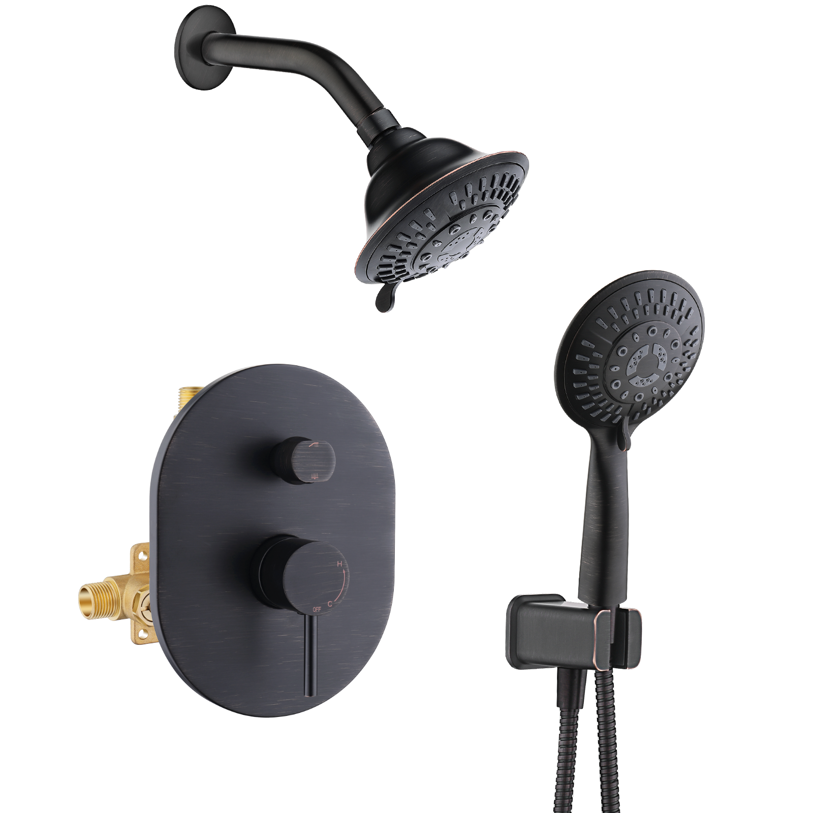 Rain Shower Faucet Set with Handheld Shower Head, 13" High Rise Arm & Valve