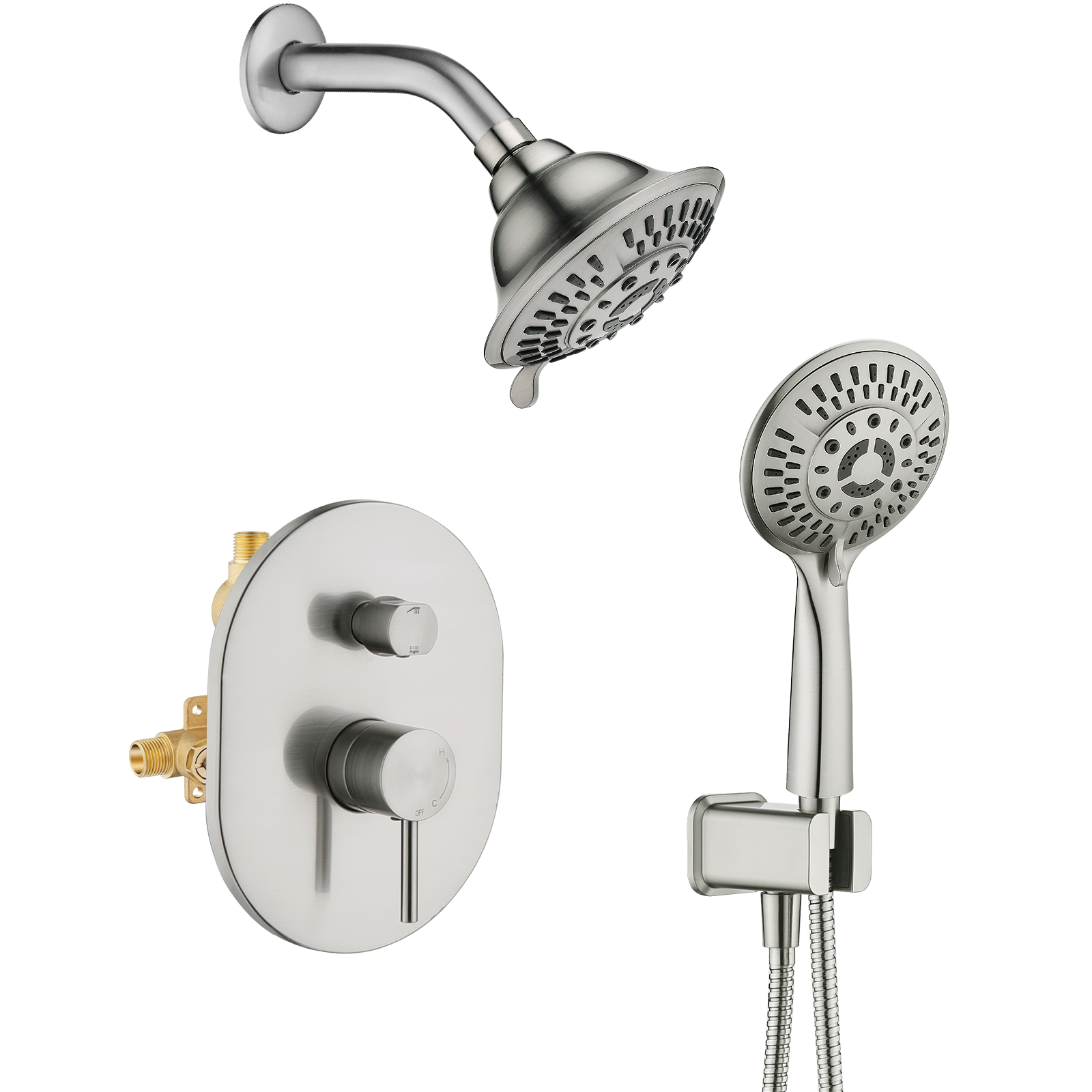 Rain Shower Faucet Set with Handheld Shower Head, 13" High Rise Arm & Valve