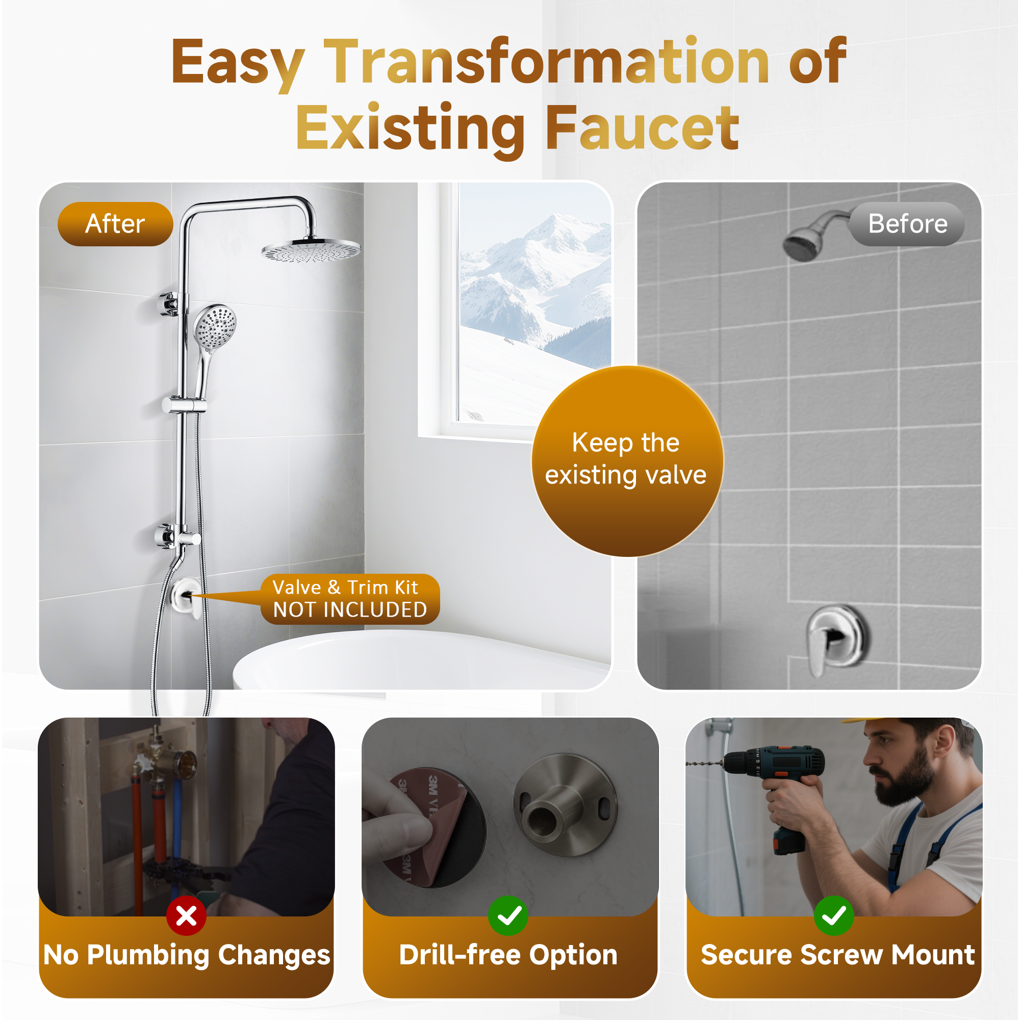 Shower System With Rain shower and Handheld Shower head,Hose