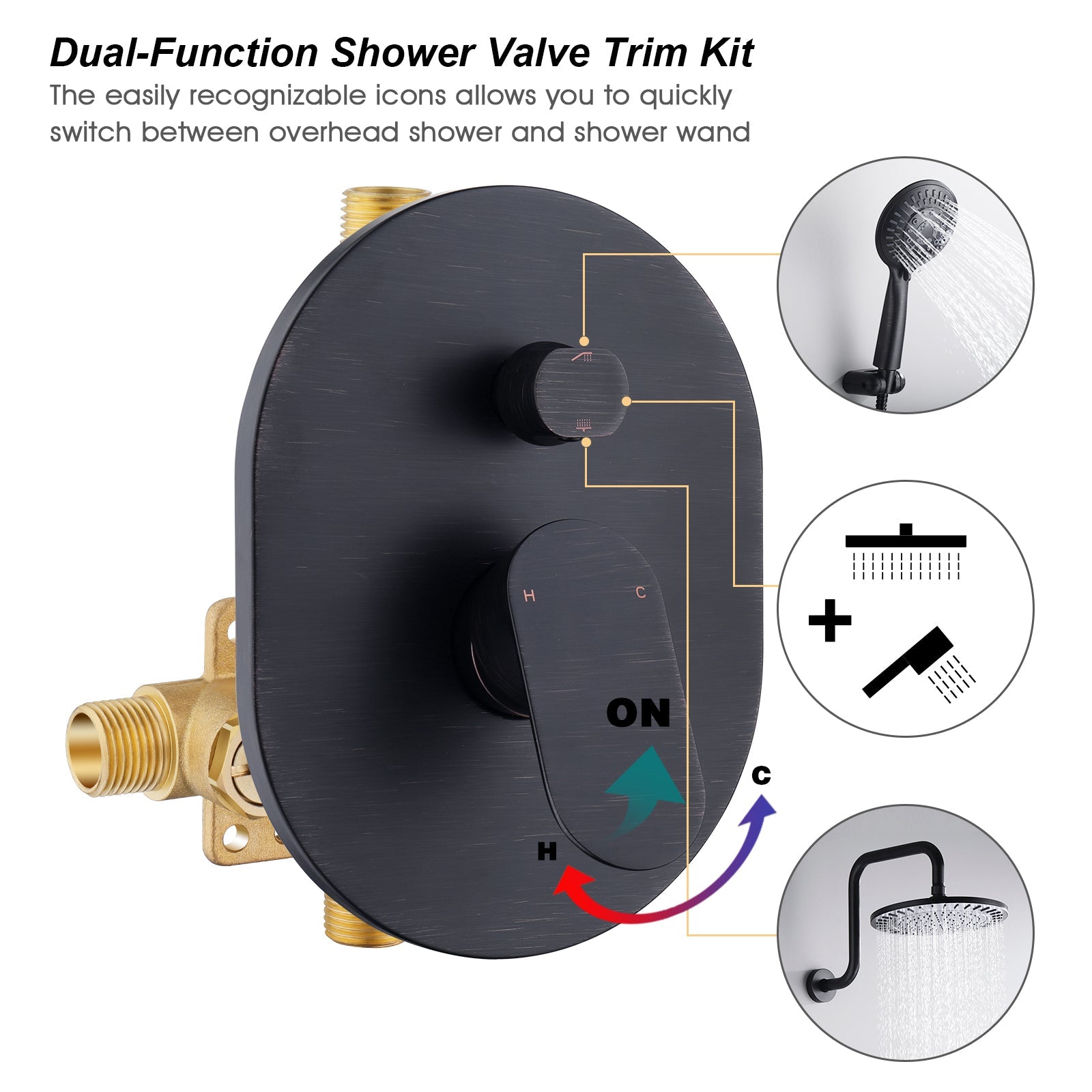 Rain Shower Faucet Set with Handheld Shower Head, 13" High Rise Arm & Valve