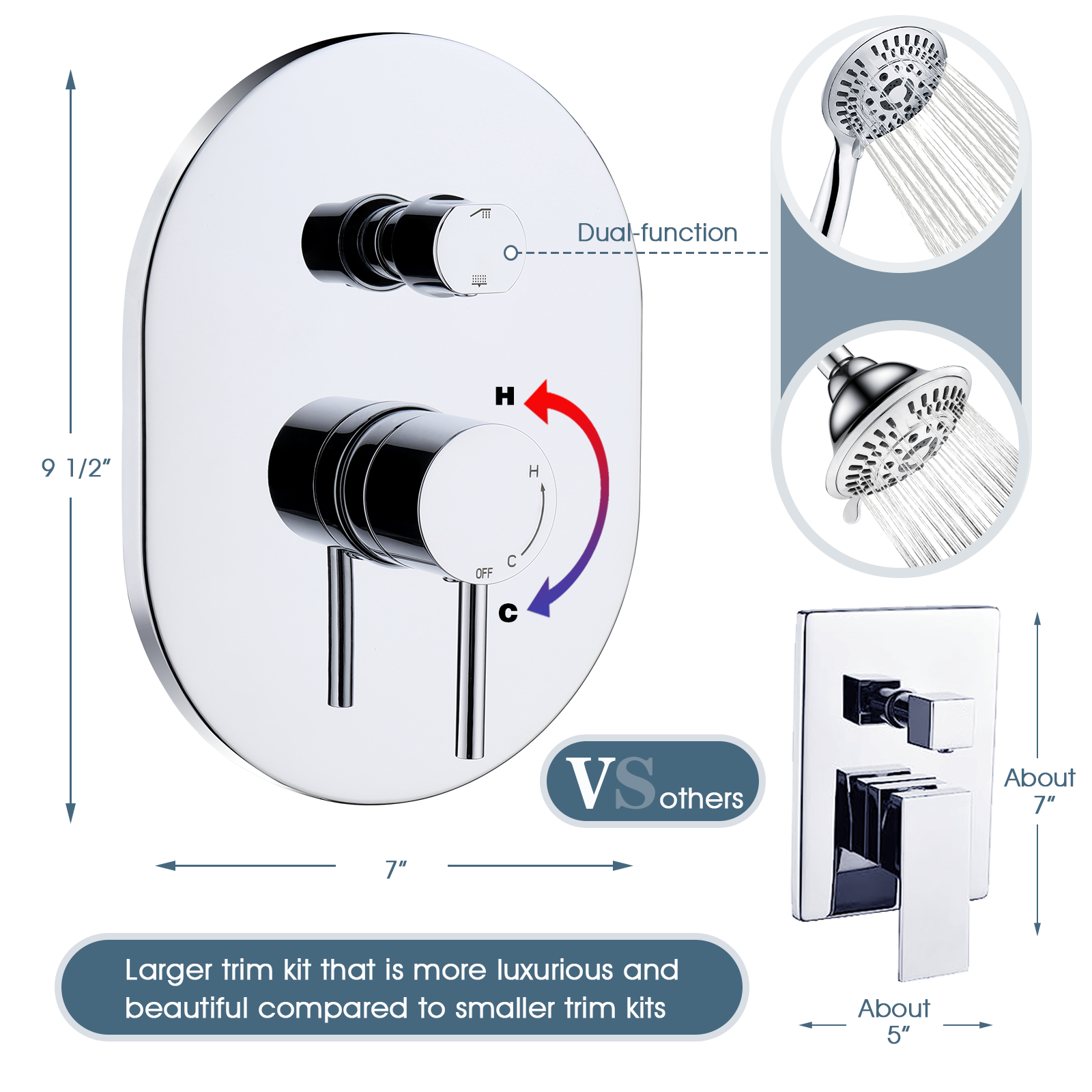 Rain Shower Faucet Set with Handheld Shower Head, 13" High Rise Arm & Valve