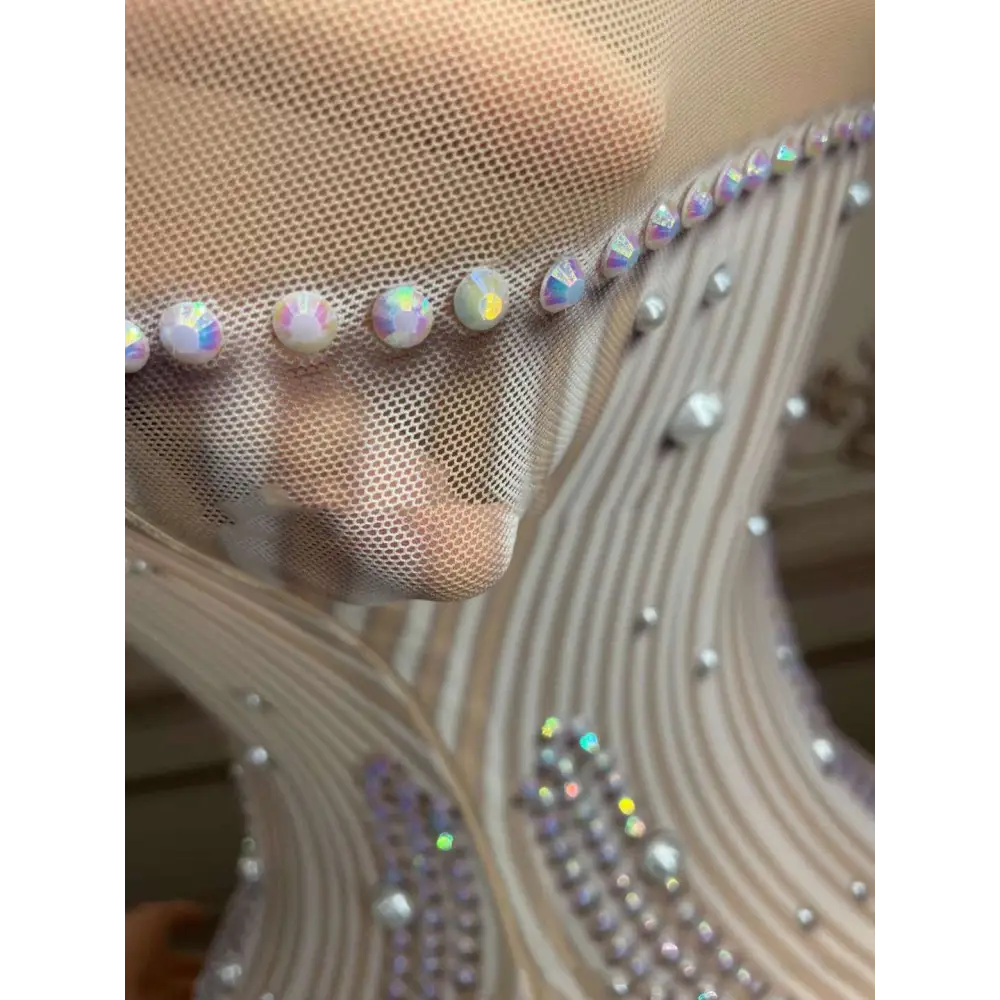 Silver Feathered Hips Nightclub Bar Sleeveless Long Gown