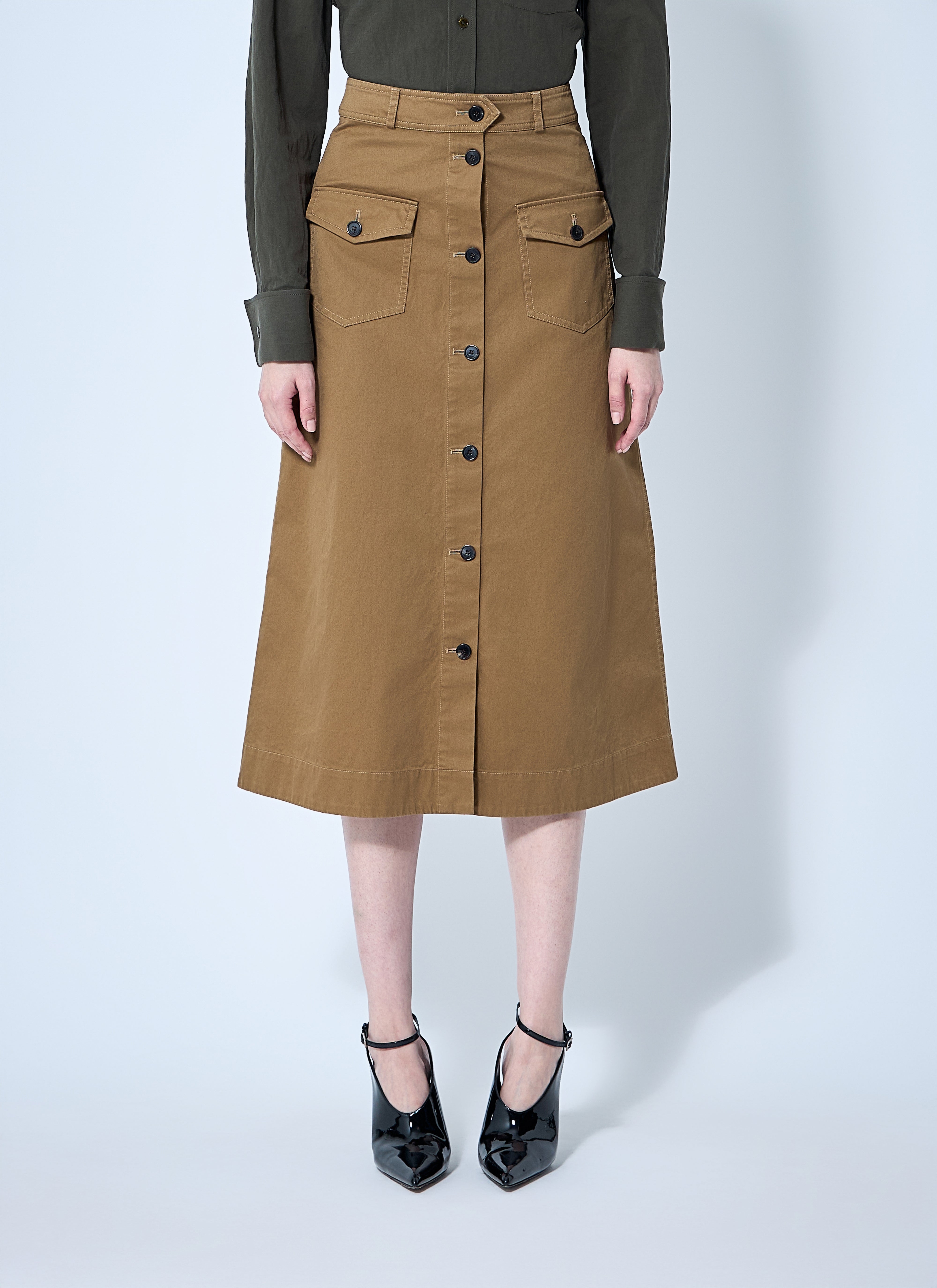 Saint Laurent Women Cotton Serge Midi Skirt