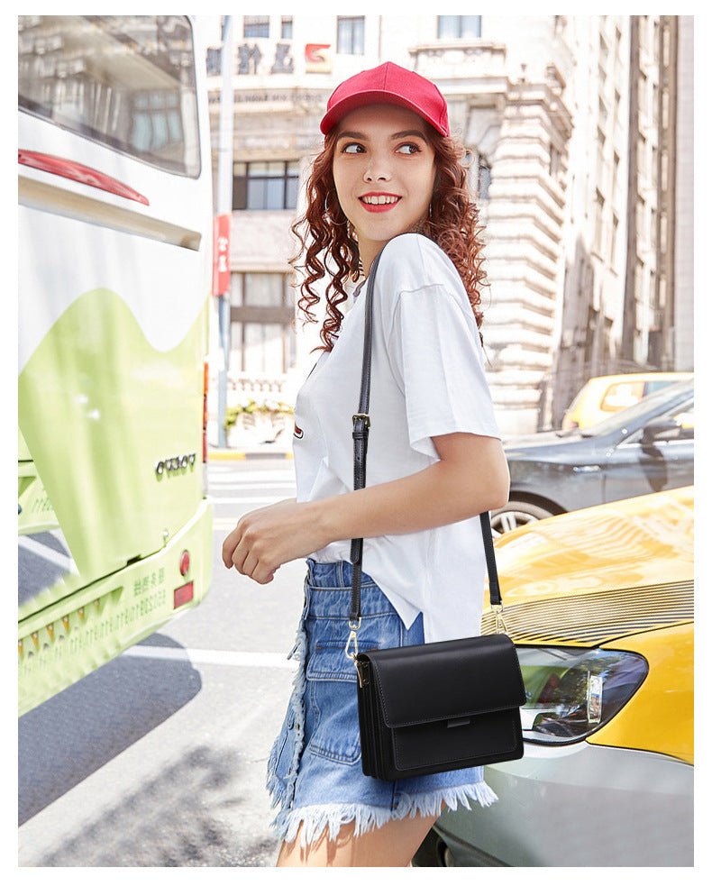 Small genuine leather handbags casual shoulder bag square shape crossbody - Overture Gifts