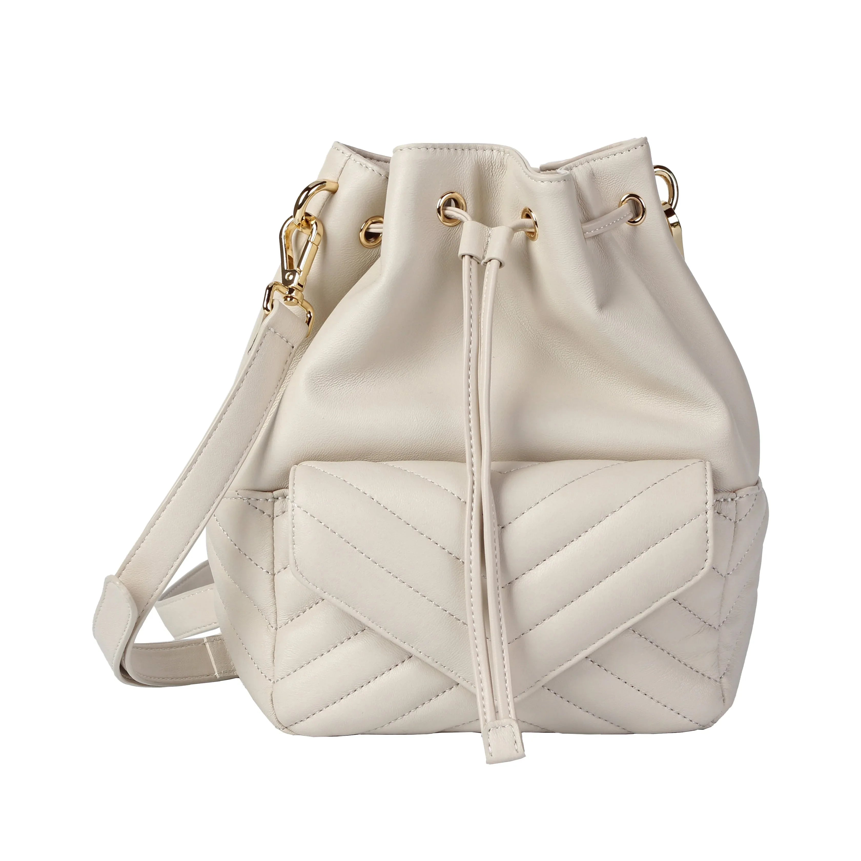 Premium New Zealand Lambskin Leather Drawstring Bucket Bag for Women