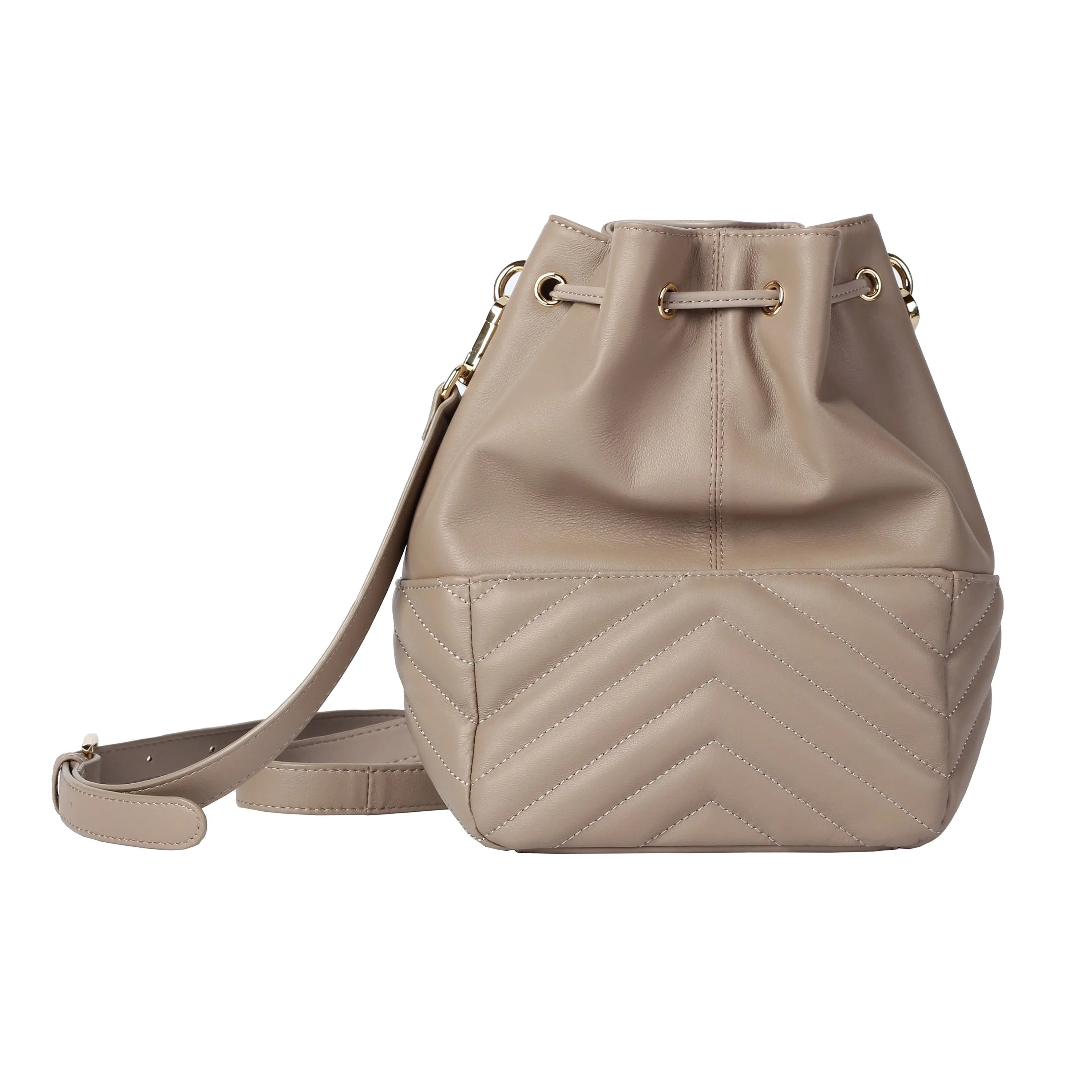 Premium New Zealand Lambskin Leather Drawstring Bucket Bag for Women