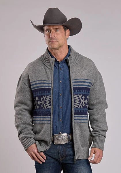 Stetson 2776 Aztec Border (Grey) - Men's Wool Sweater - Overture Gifts