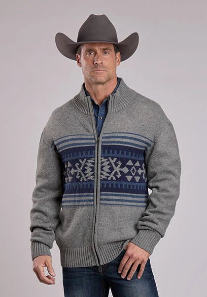Stetson 2776 Aztec Border (Grey) - Men's Wool Sweater - Overture Gifts