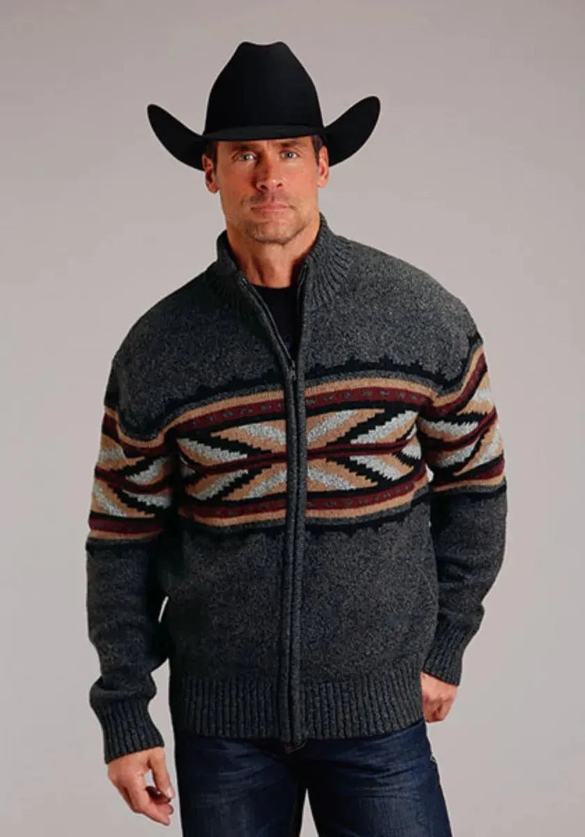 Stetson Arrow Border (Grey) - Men's Wool Blended Sweater - Overture Gifts