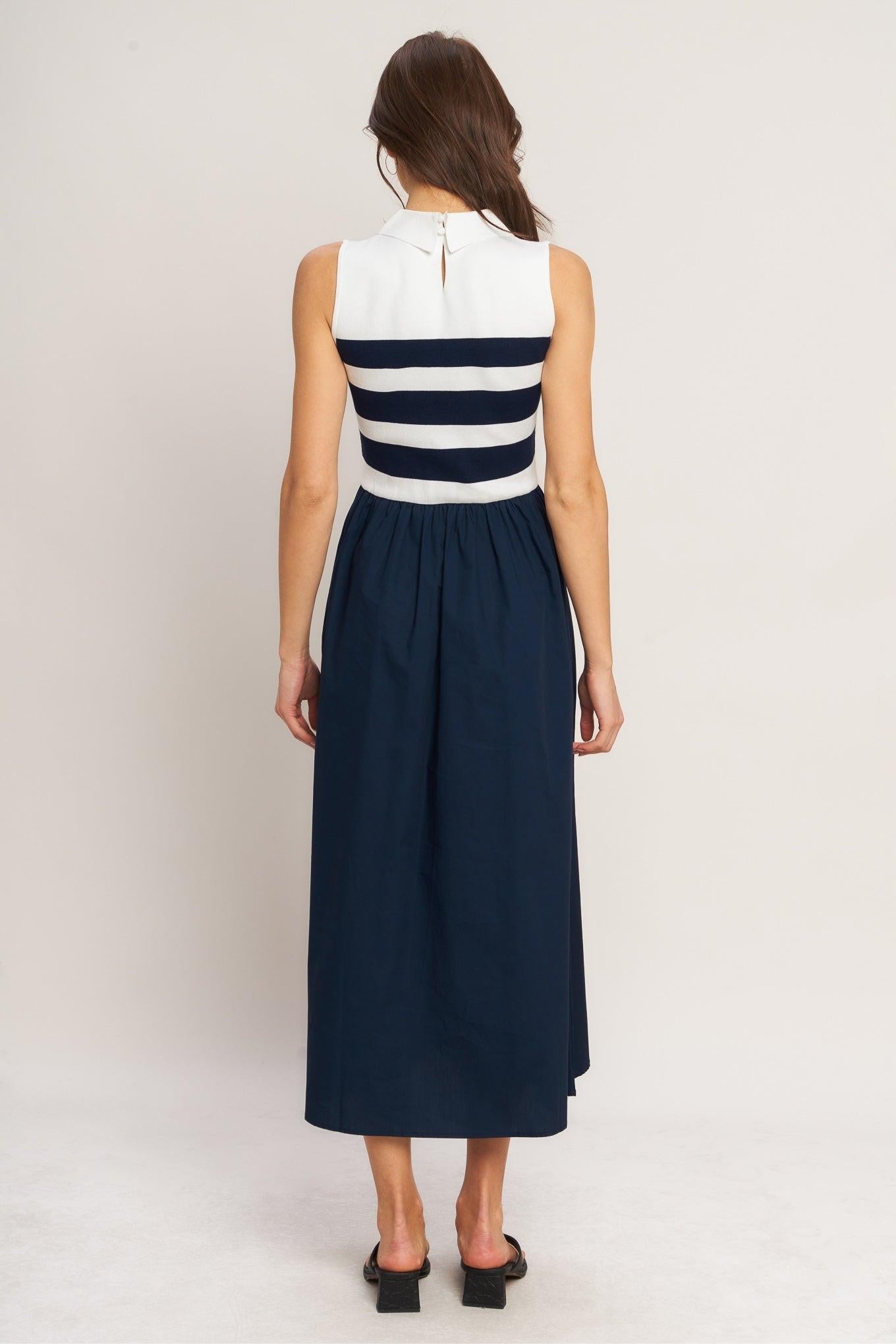 STRIPE ELEGANCE SWEATER WOVEN MIDI DRESS - Overture Gifts