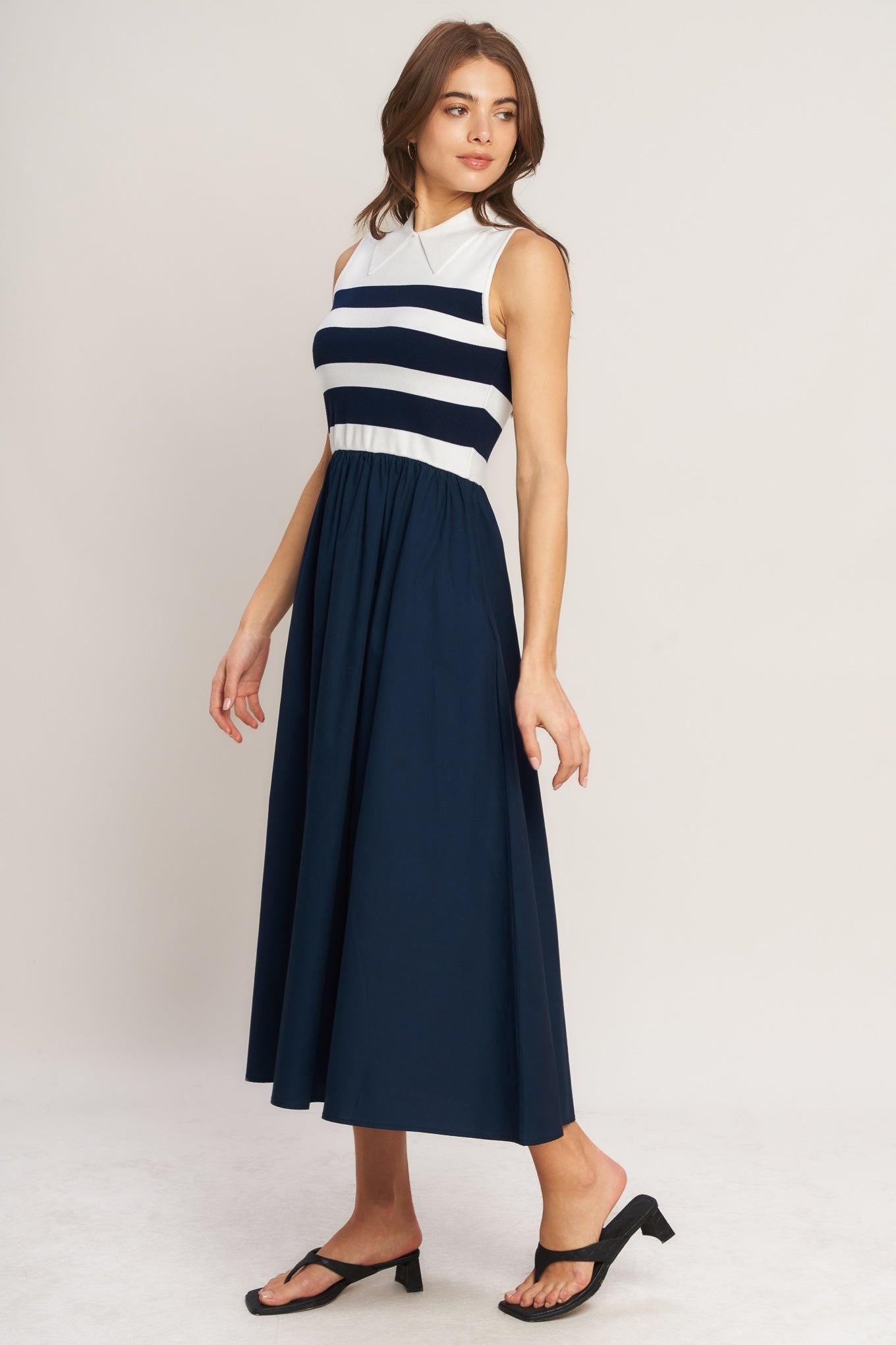 STRIPE ELEGANCE SWEATER WOVEN MIDI DRESS - Overture Gifts