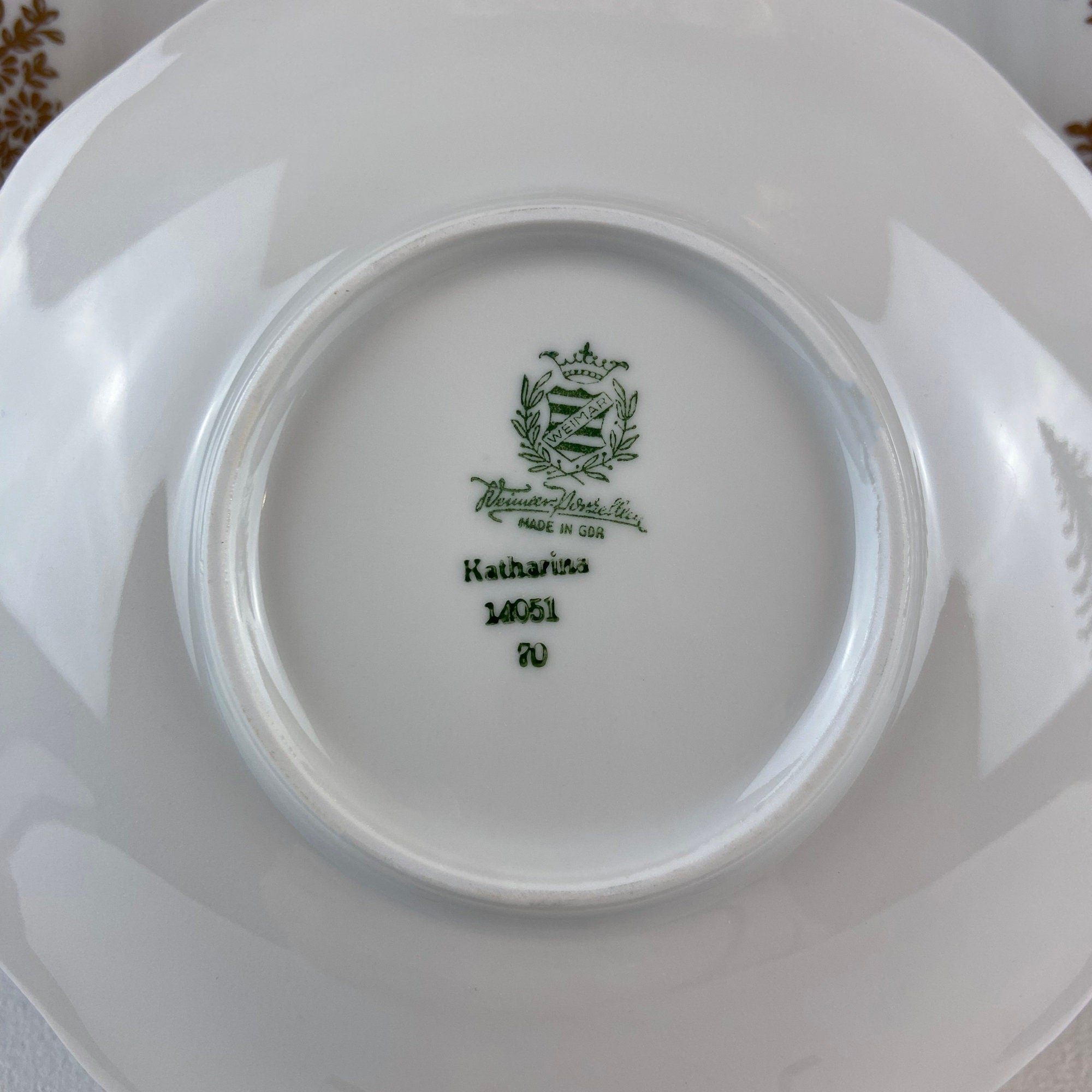 Stunning Antique White and Gold Tea Set Trio. Weimar Porcelain, Katharina Pattern. Hand Painted Floral Gold Trim. Dining Room Decor. - Overture Gifts