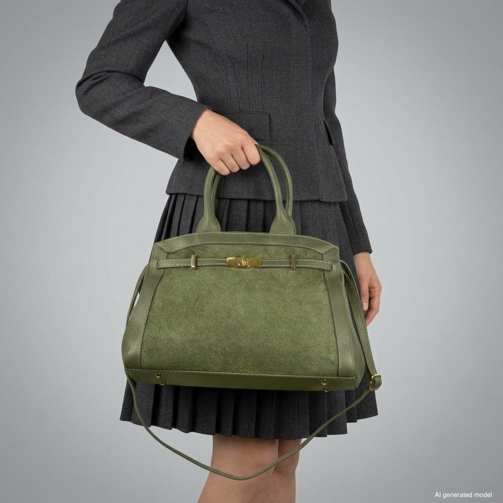 Italian Genuine Suede & Full-Grain Leather Top-Handle Bag | Forlì