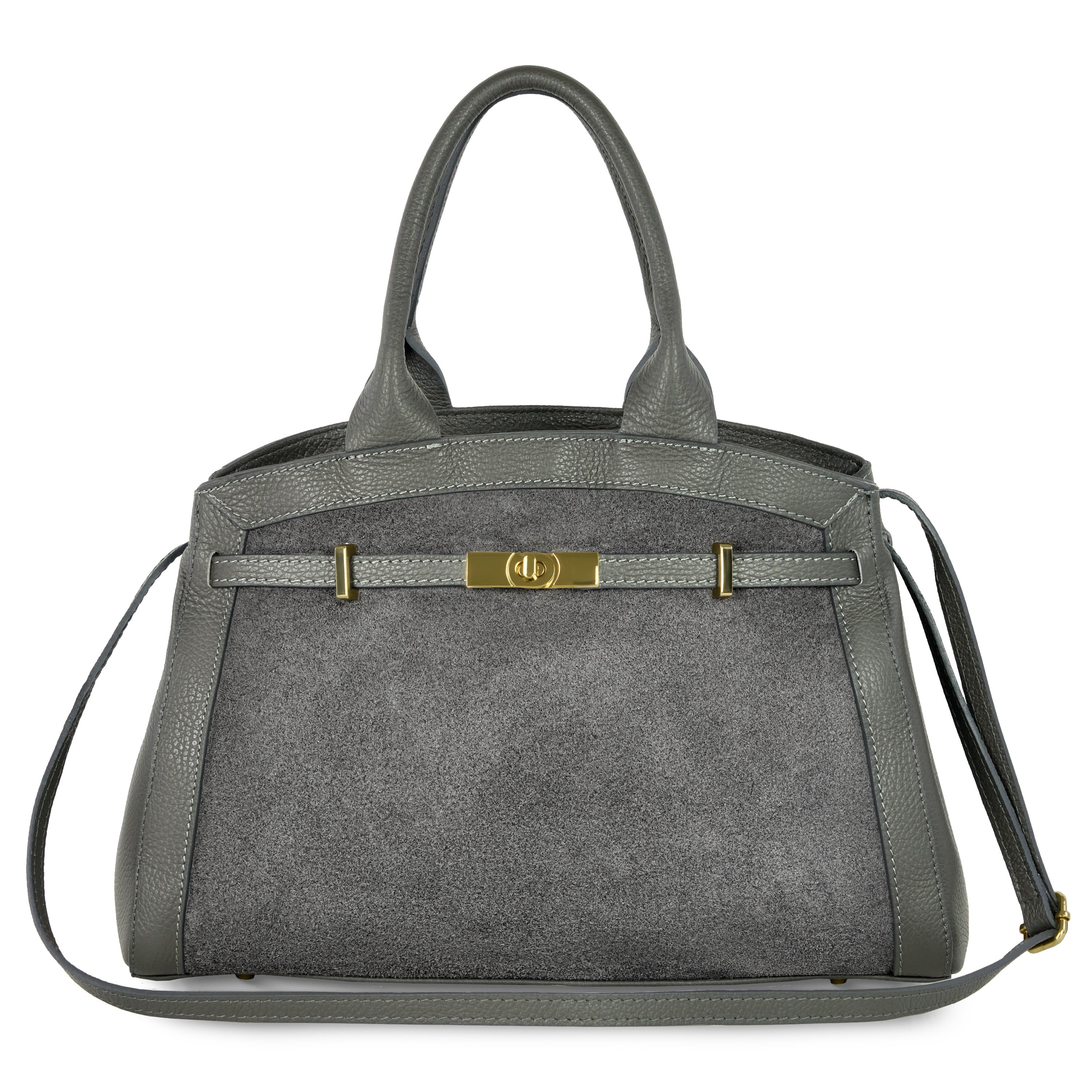 Italian Genuine Suede & Full-Grain Leather Top-Handle Bag | Forlì