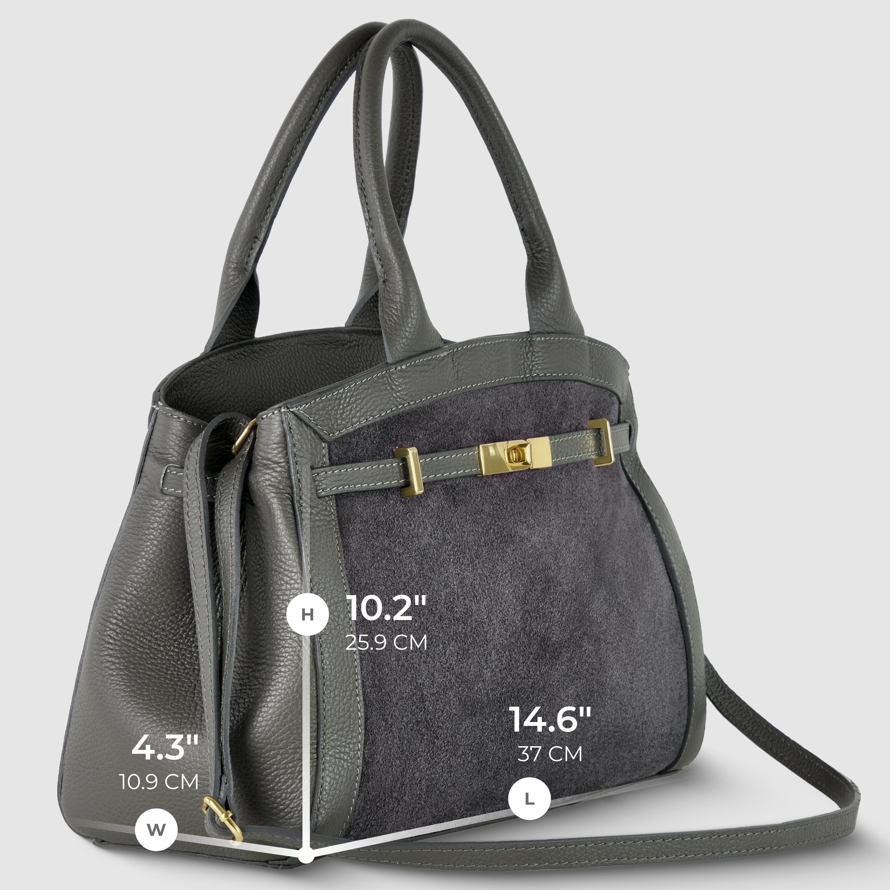 Italian Genuine Suede & Full-Grain Leather Top-Handle Bag | Forlì