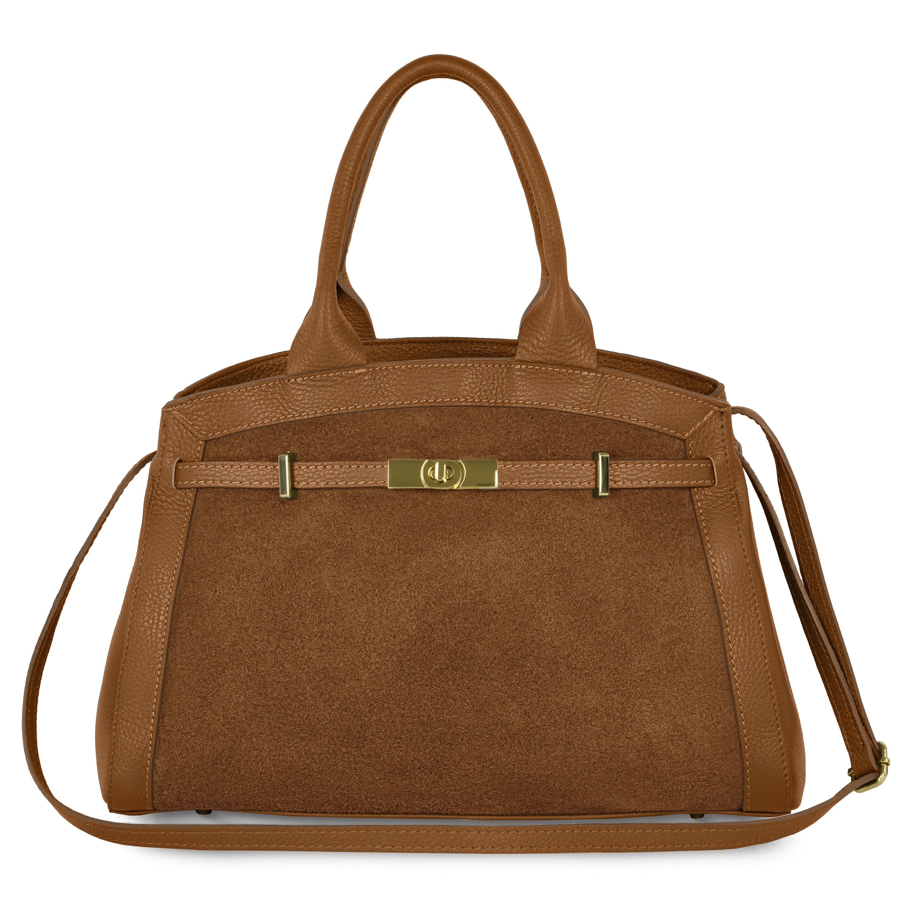 Italian Genuine Suede & Full-Grain Leather Top-Handle Bag | Forlì