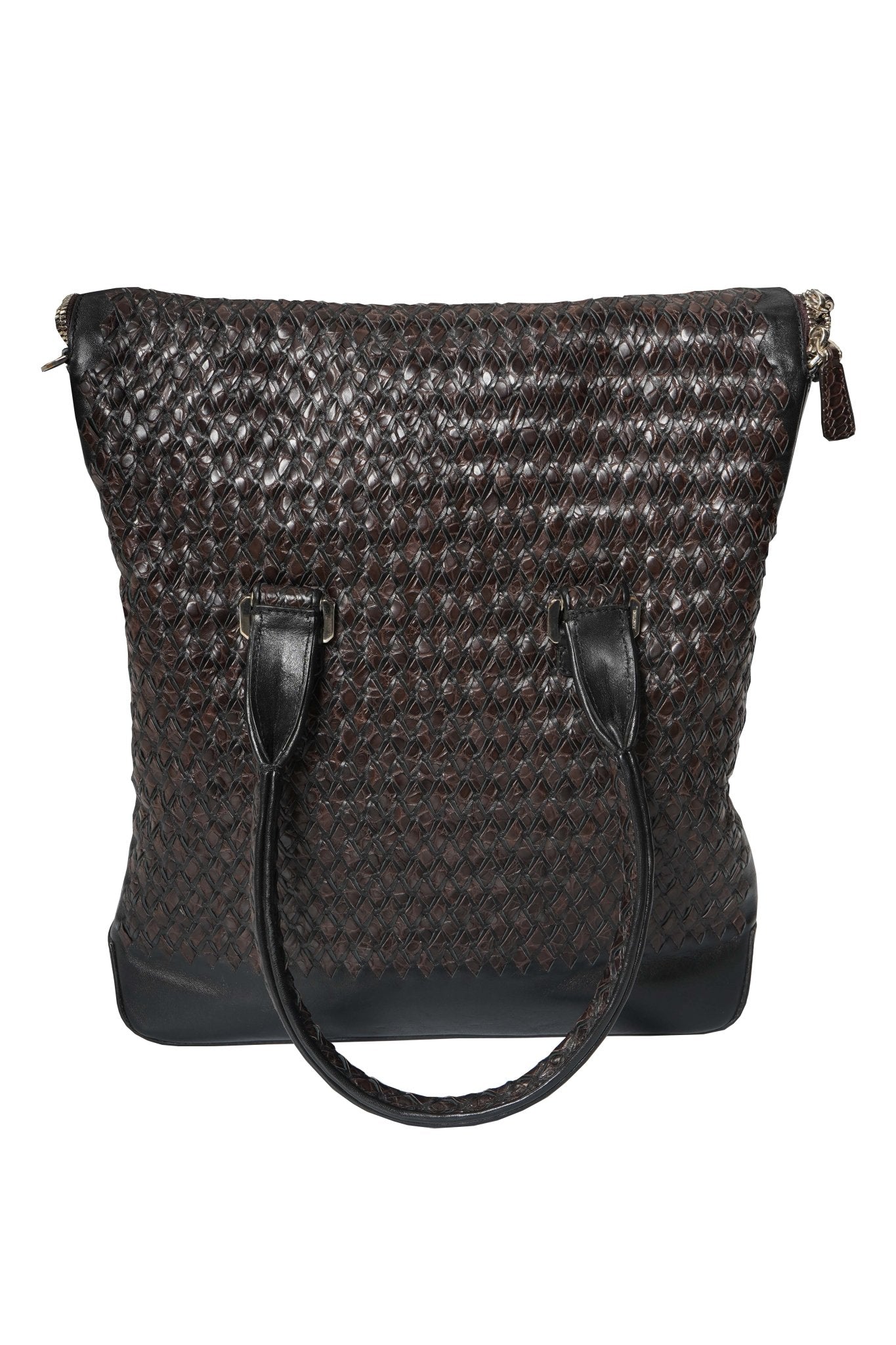 Tardini Woven Full-Grain Calfskin-Aligator Leather Vertical Briefcase Tote - Overture Gifts