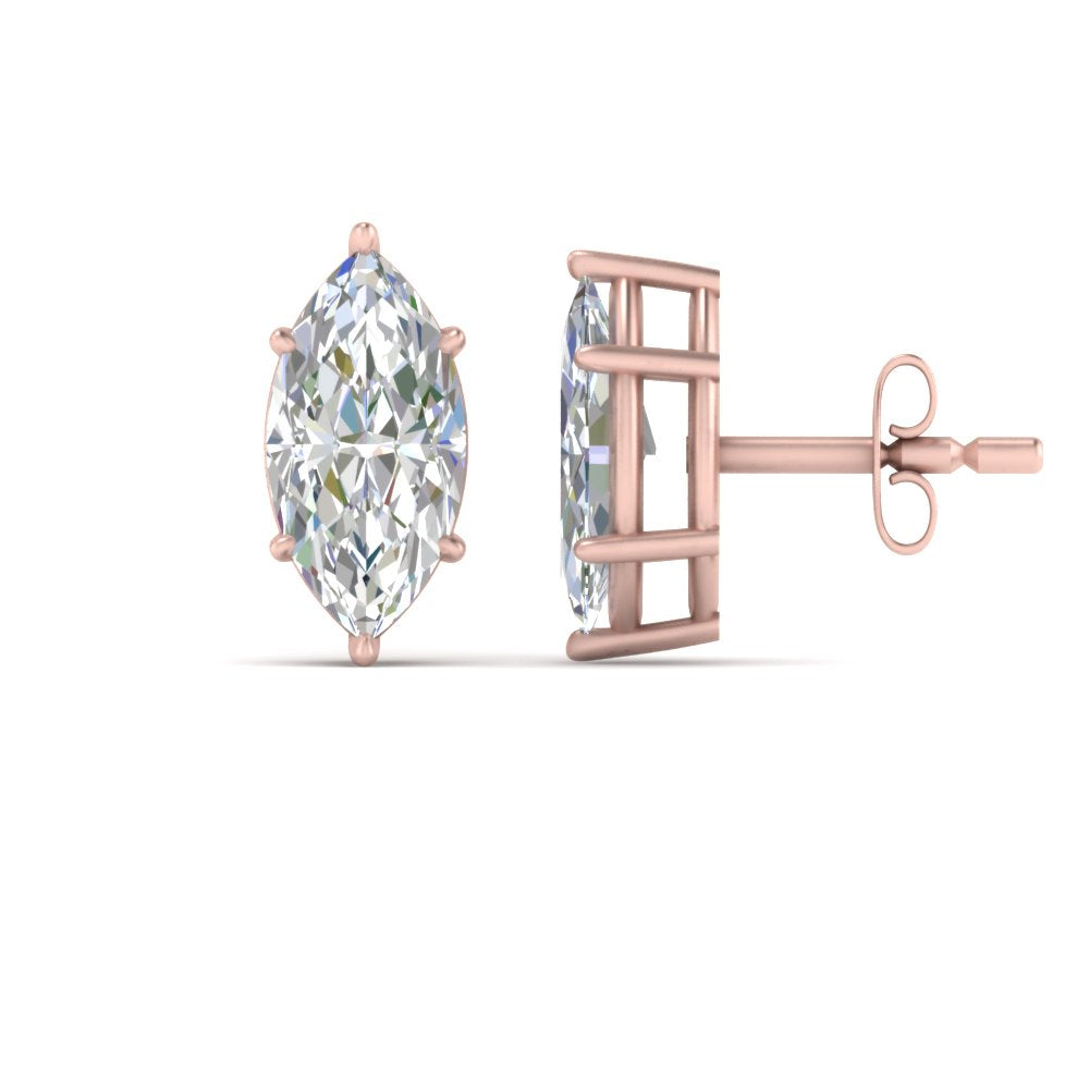 6 Prong Marquise Diamonds Solitaire Stud Earring in Basket Setting