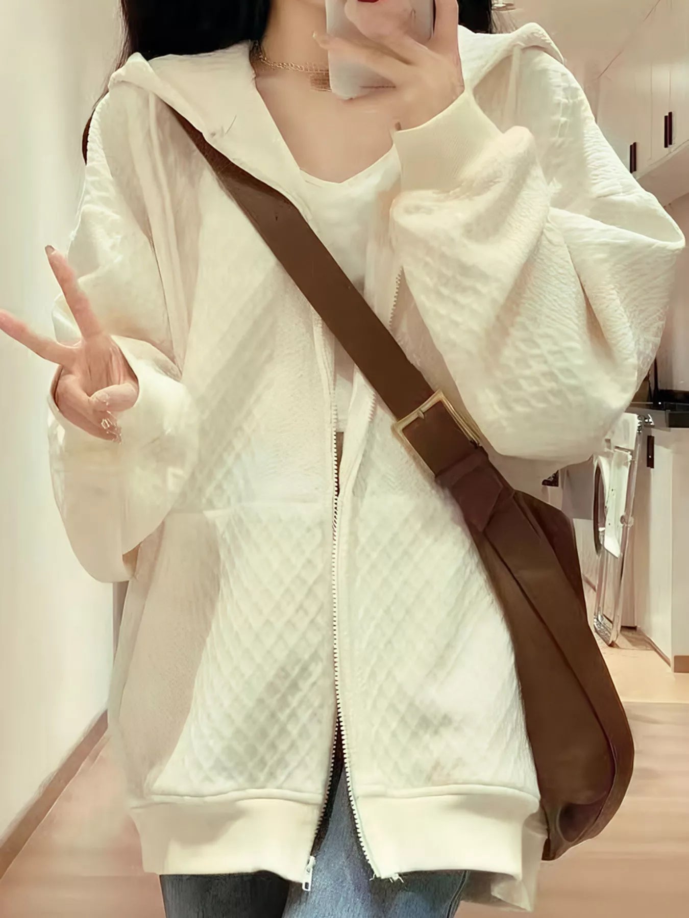 Textured Knit Zip-Up Hoodie - Overture Gifts