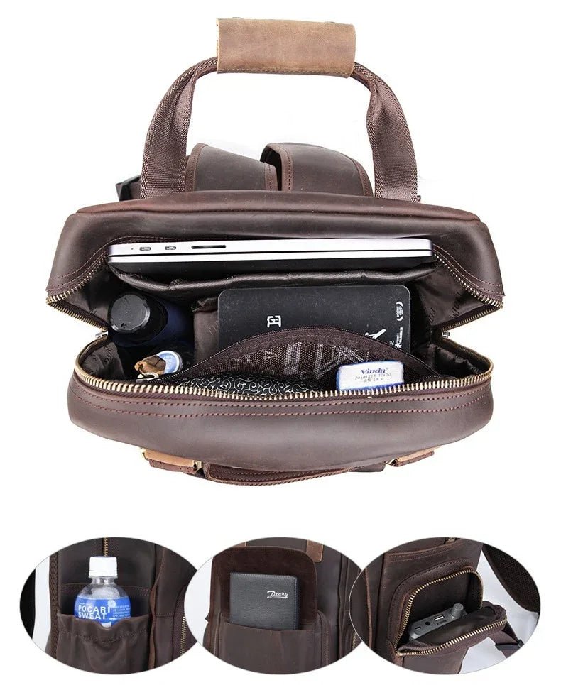 The Gaetano | Large Leather Backpack Camera Bag with Tripod Holder - Overture Gifts