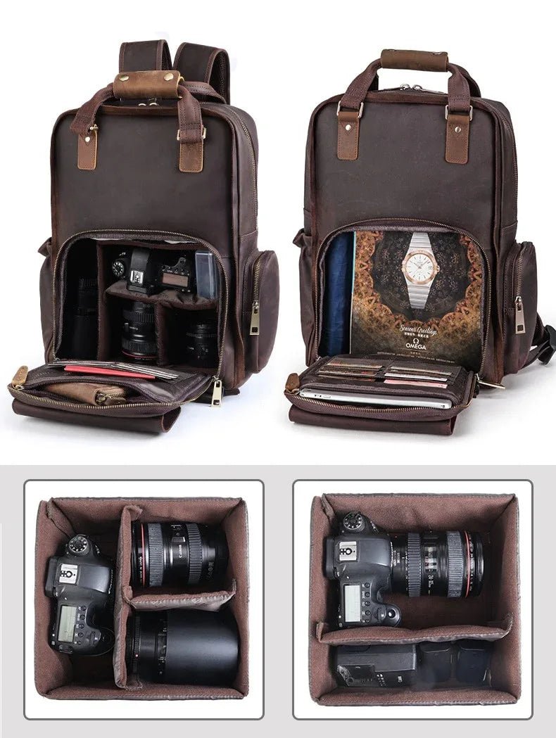 The Gaetano | Large Leather Backpack Camera Bag with Tripod Holder - Overture Gifts
