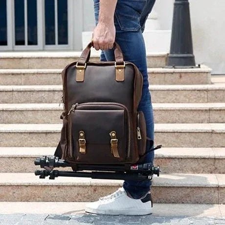 The Gaetano | Large Leather Backpack Camera Bag with Tripod Holder - Overture Gifts